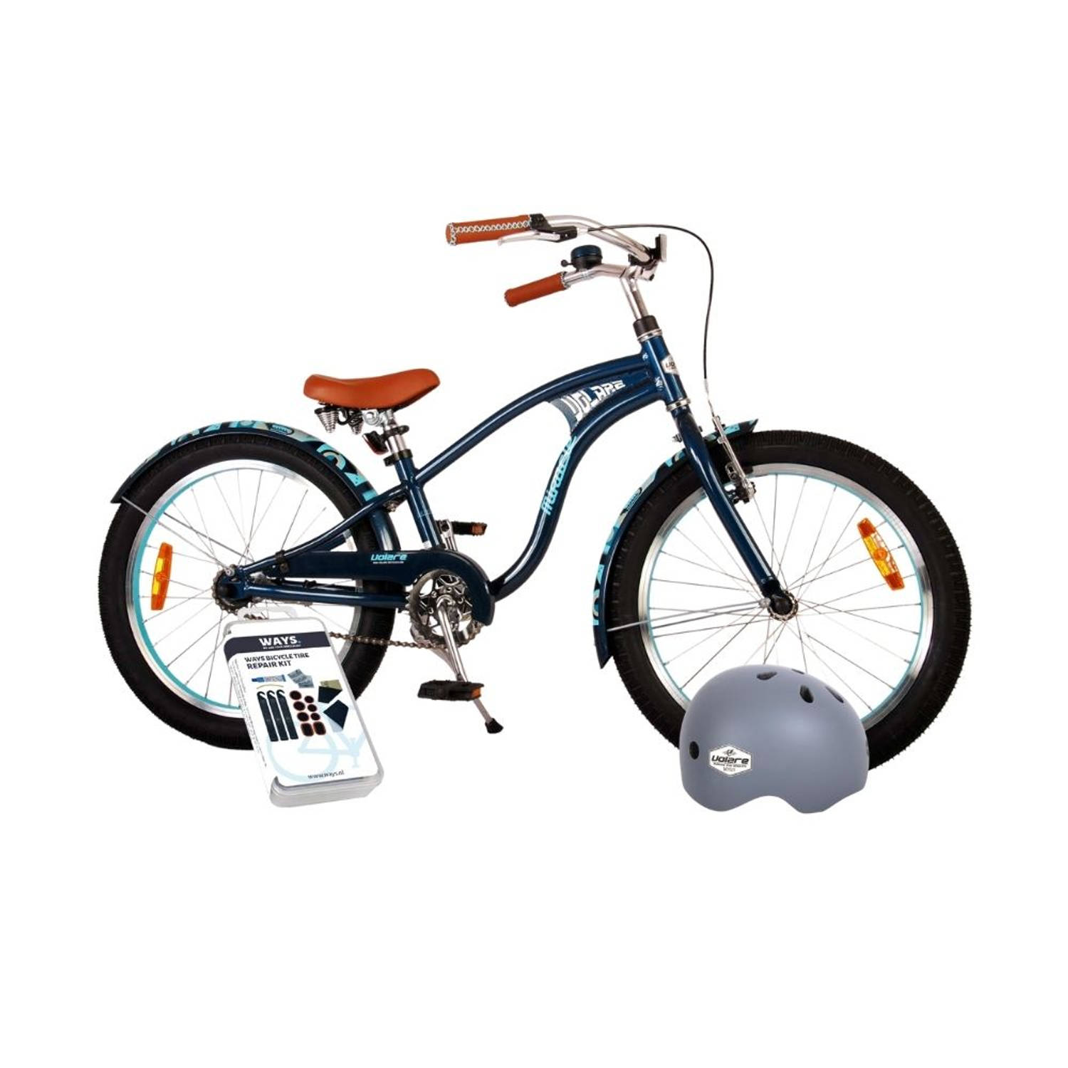 Volare Kinderfiets Miracle Cruiser - 20 inch - Mat Blauw - Met fietshelm en accessoires