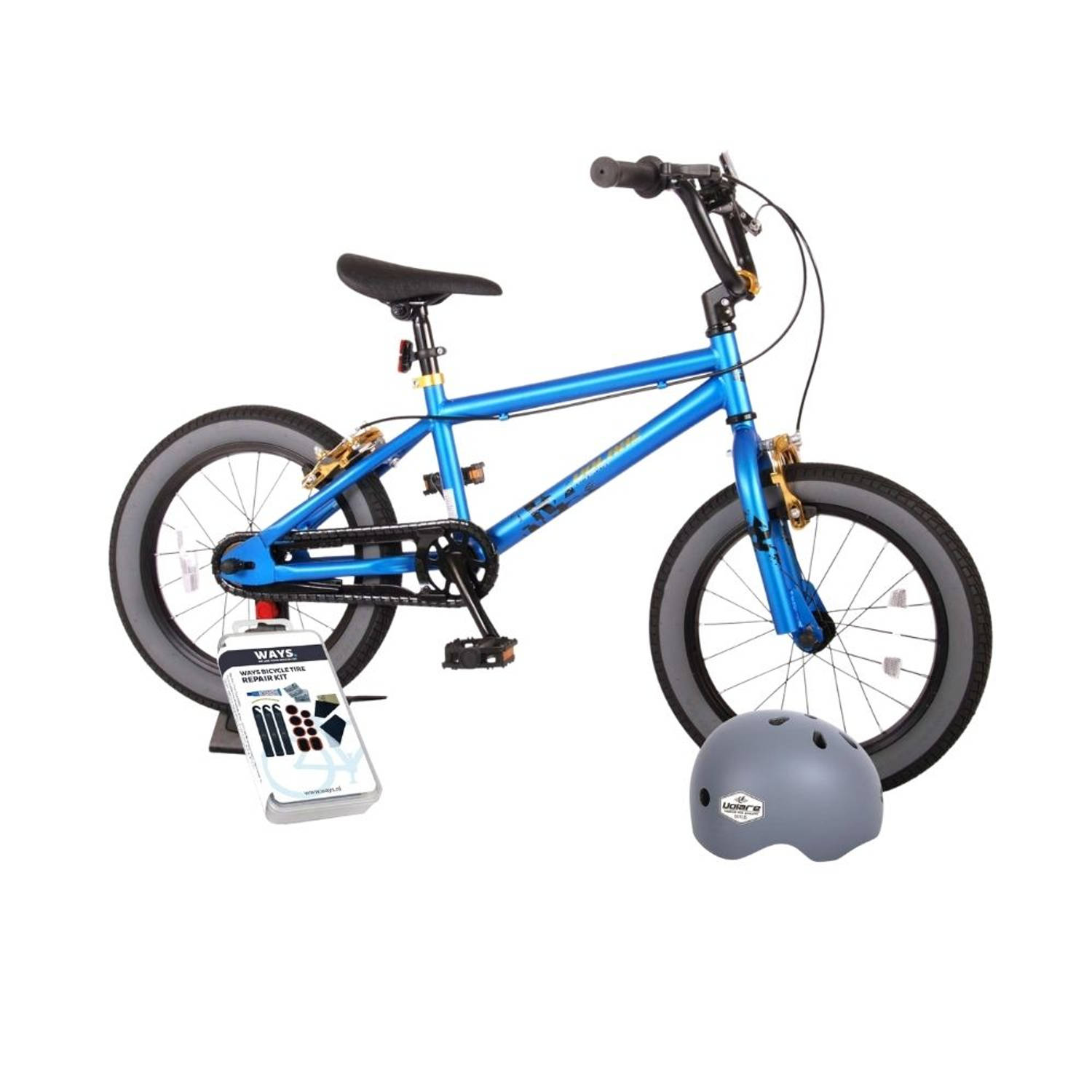 Volare Kinderfiets Cool Rider - 16 inch - Blauw - Twee handremmen - Met fietshelm en accessoires