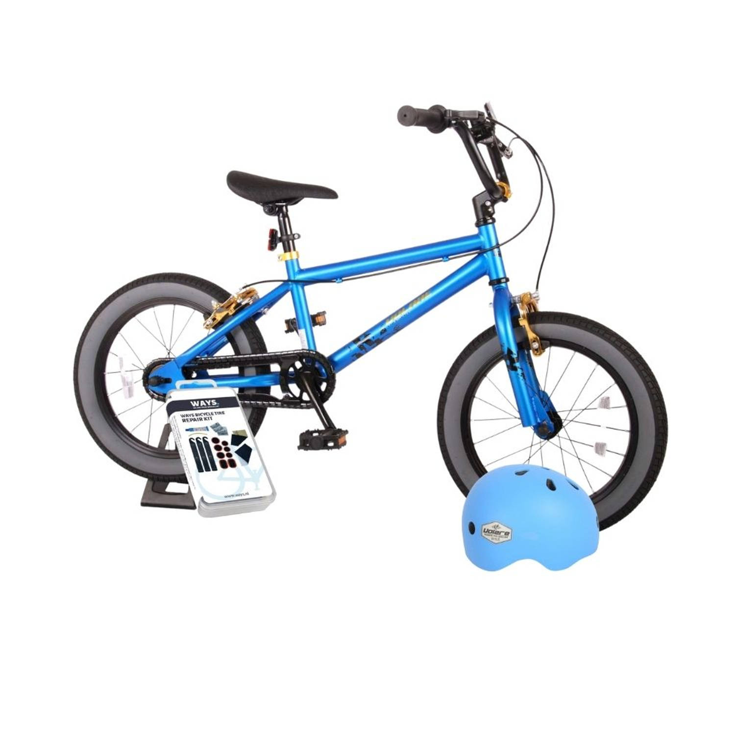 Volare Kinderfiets Cool Rider - 16 inch - Blauw - Twee handremmen - Inclusief fietshelm & accessoires