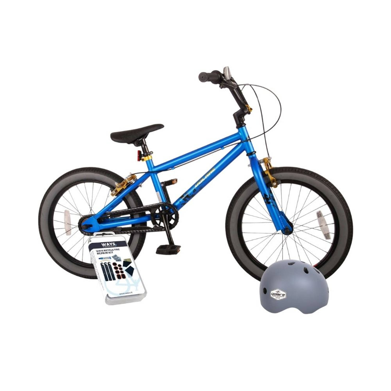 Volare Kinderfiets Cool Rider - 18 inch - Blauw - Met fietshelm en accessoires