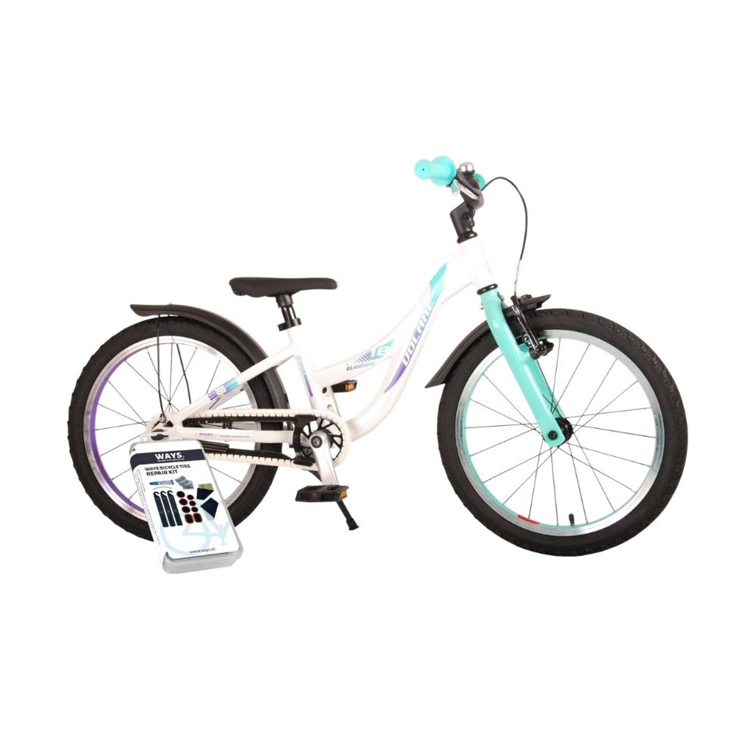 Volare Kinderfiets Glamour - 18 inch - Wit/Mintgroen - Inclusief WAYS Bandenplakset