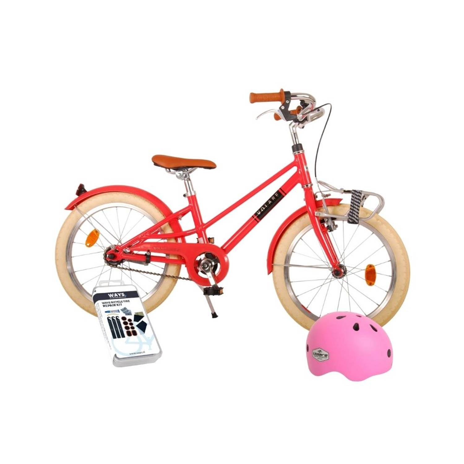 Volare Kinderfiets Melody - 18 inch - Koraal Rood - Met fietshelm en accessoires