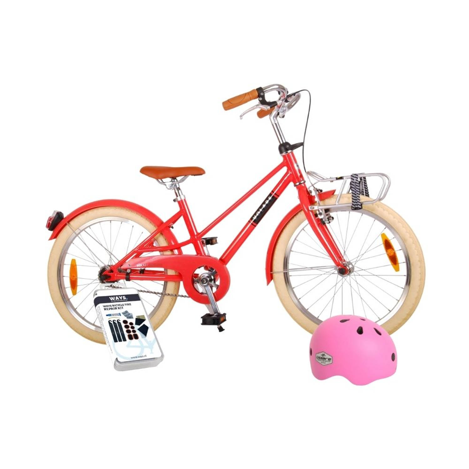 Volare Kinderfiets Melody - 20 inch - Koraal Rood - Met fietshelm en accessoires
