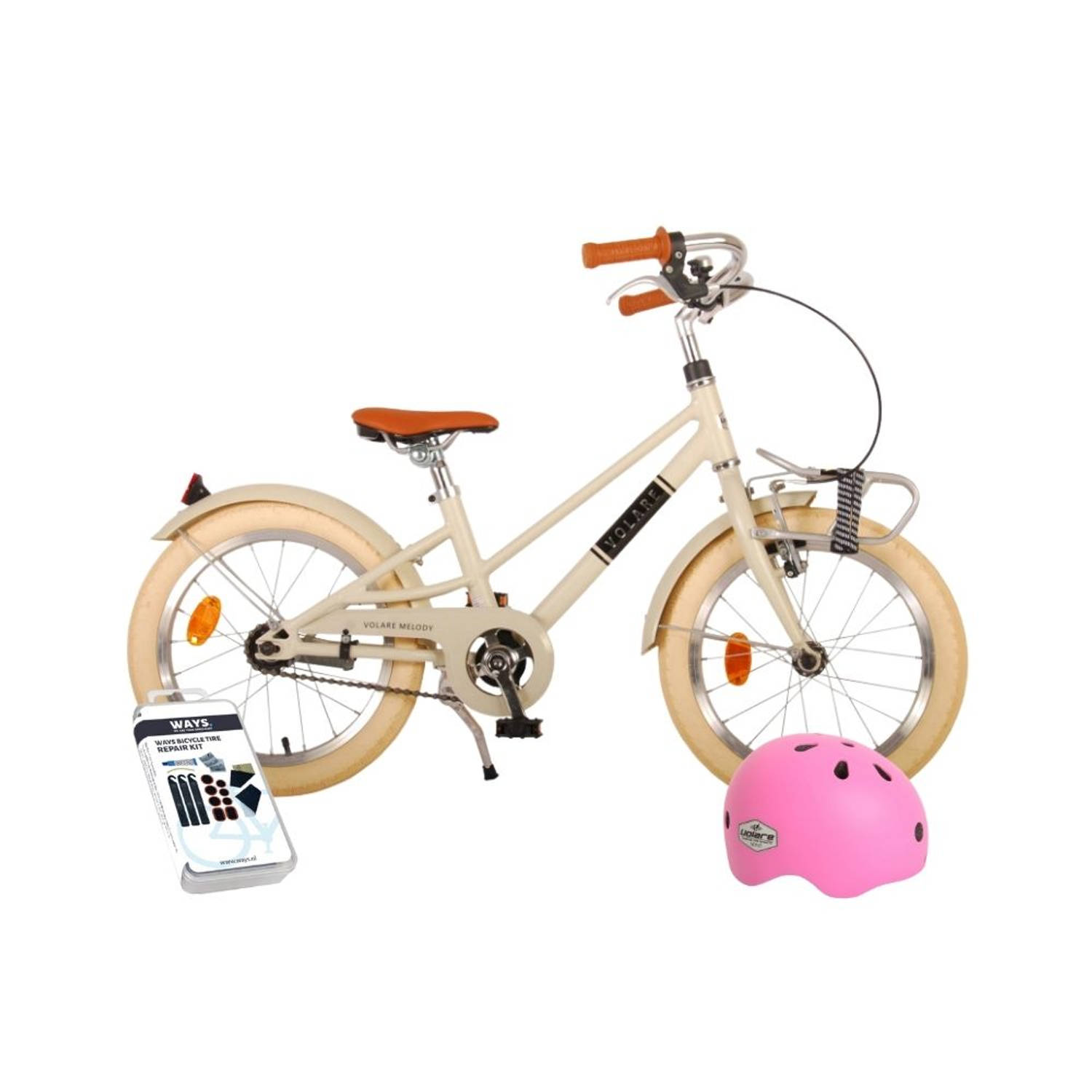 Volare Kinderfiets Melody - 16 inch - Zand - Met fietshelm en accessoires