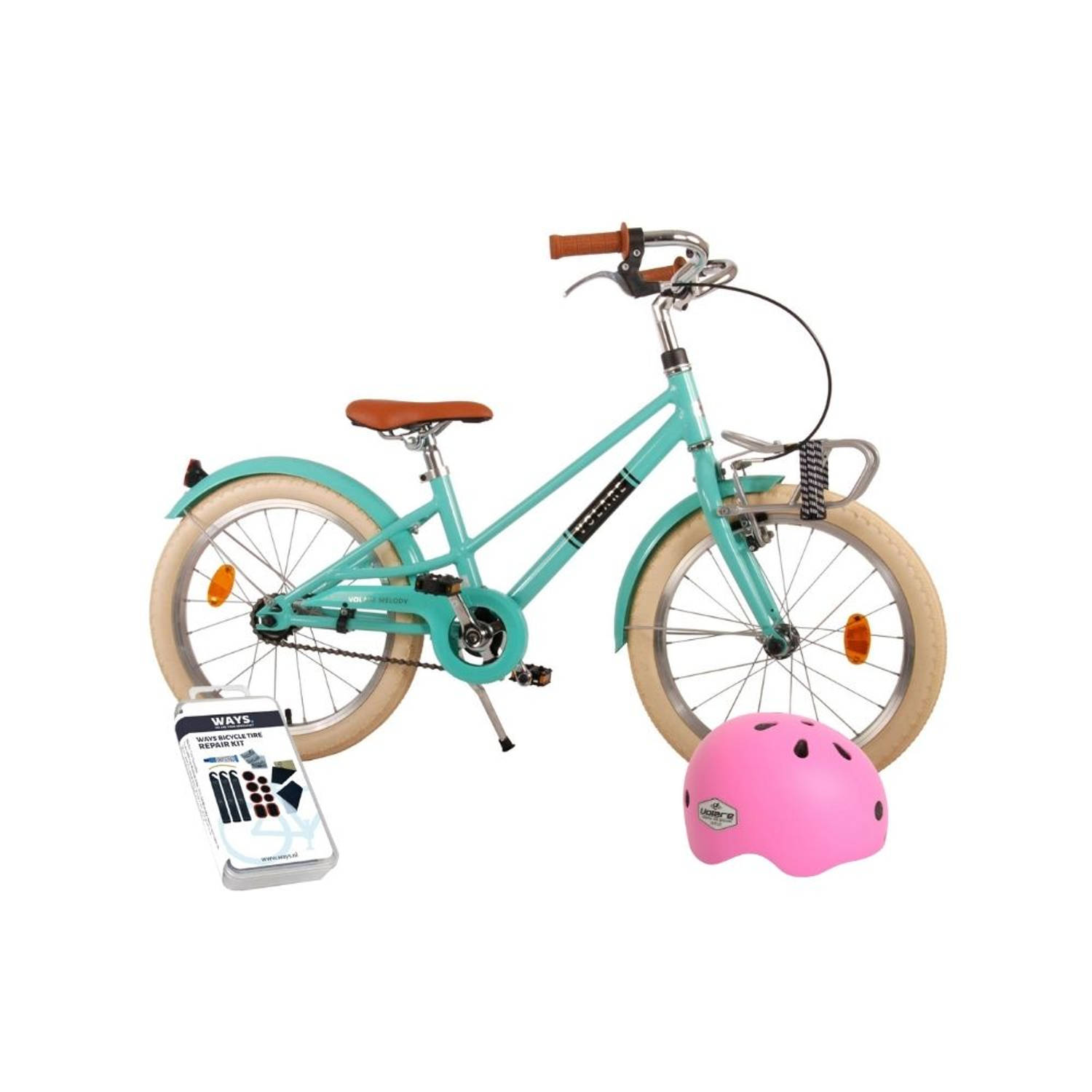 Volare Kinderfiets Melody - 18 inch - Turquoise - Met fietshelm en accessoires