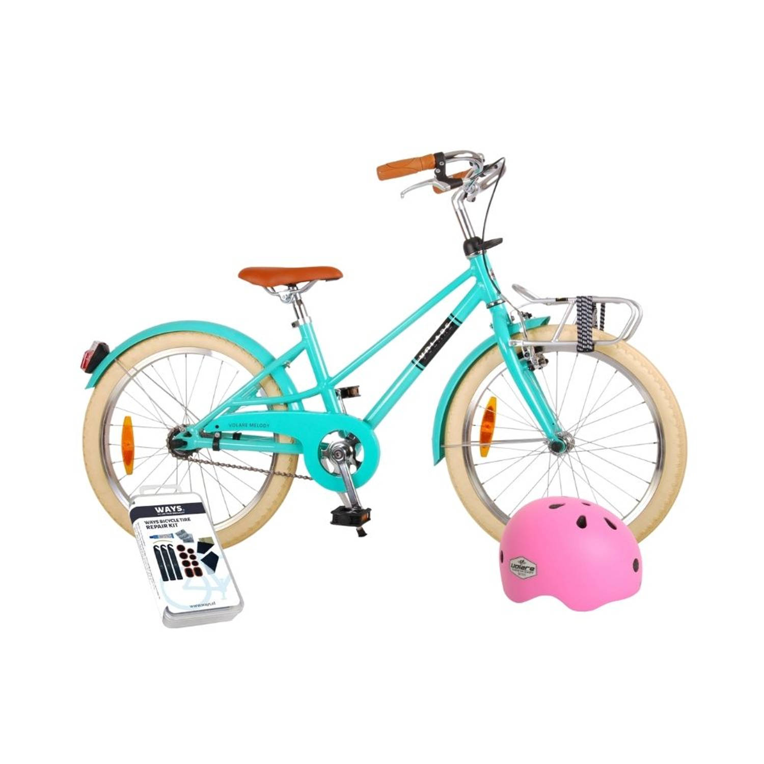 Volare Kinderfiets Melody - 20 inch - Turquoise - Met fietshelm en accessoires