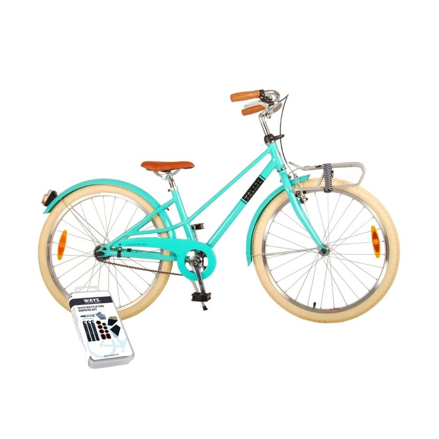 Volare Kinderfiets Melody - 24 inch - Turquoise - Met fietshelm en accessoires