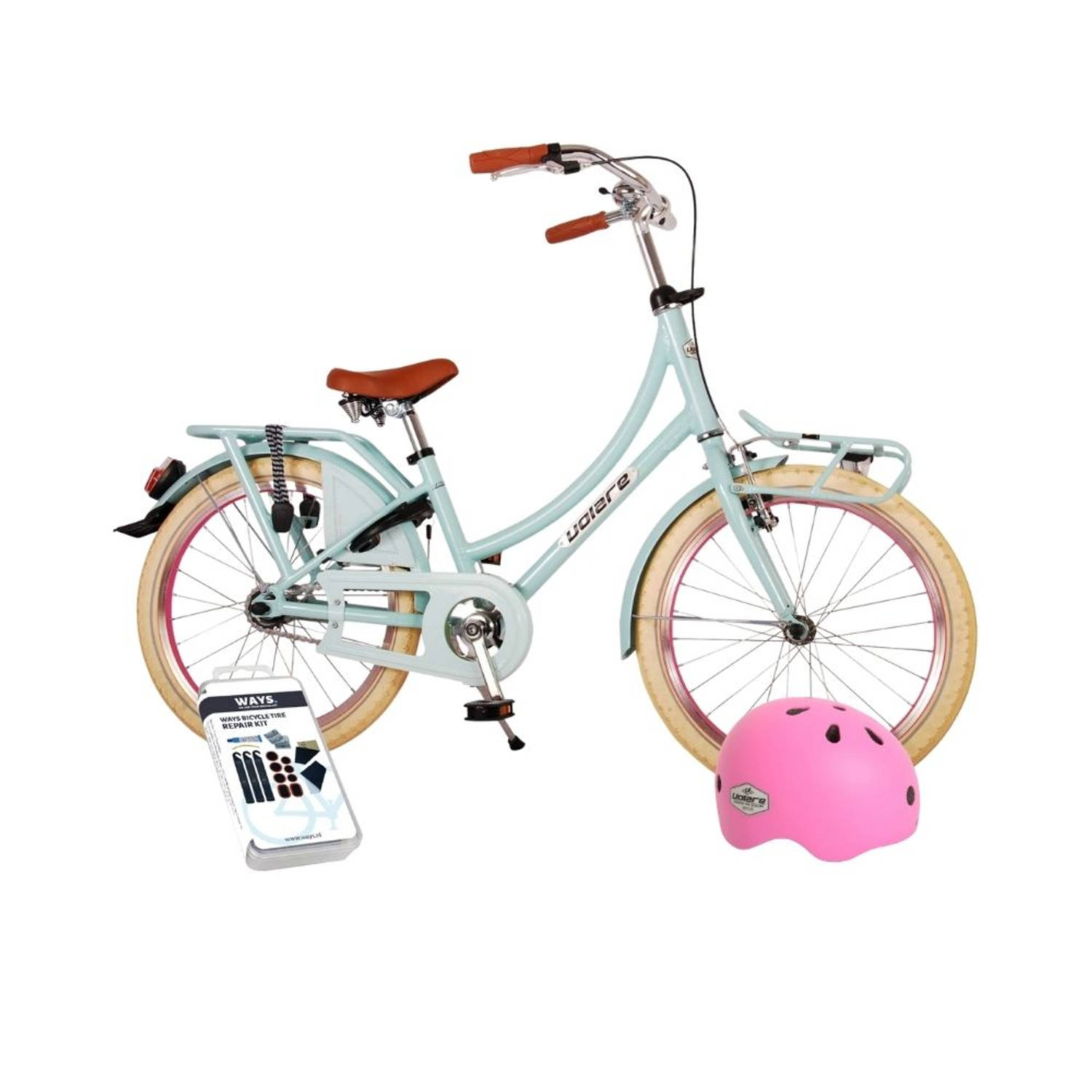 Volare Kinderfiets Oma Classic - 20 inch - Lichtblauw - Met fietshelm en accessoires