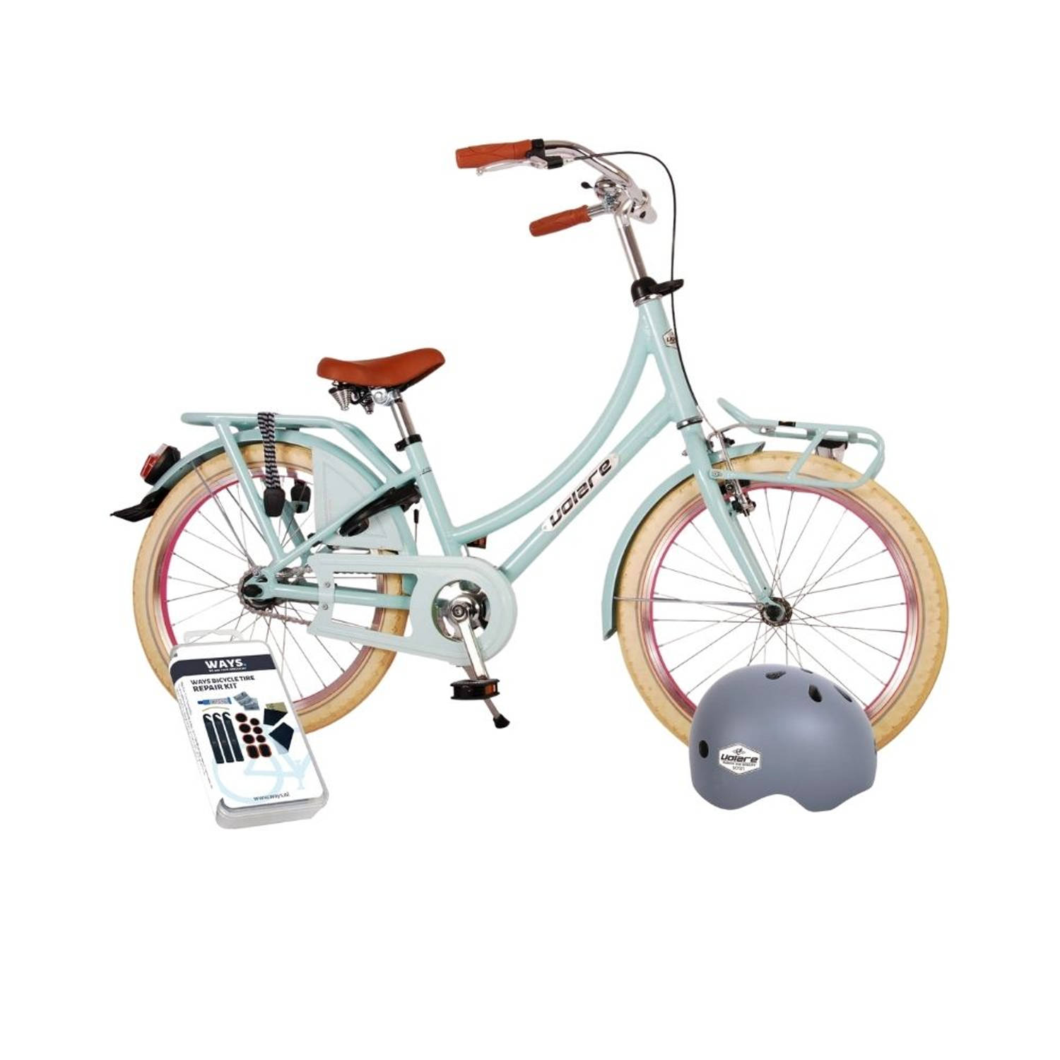 Volare Kinderfiets Oma Classic - 20 inch - Lichtblauw - Met fietshelm & accessoires