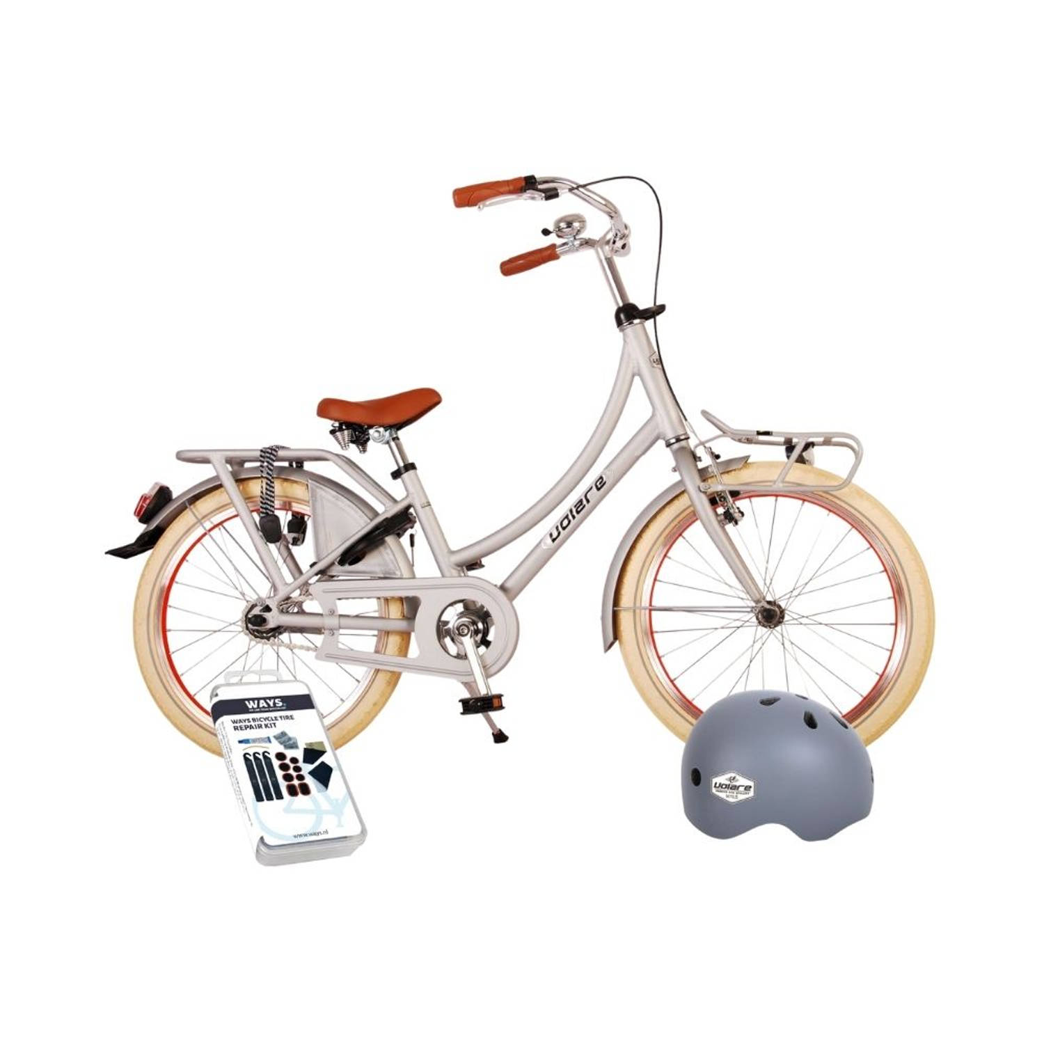 Volare Kinderfiets Oma Classic - 20 inch - Mat Zilver - Met fietshelm & accessoires
