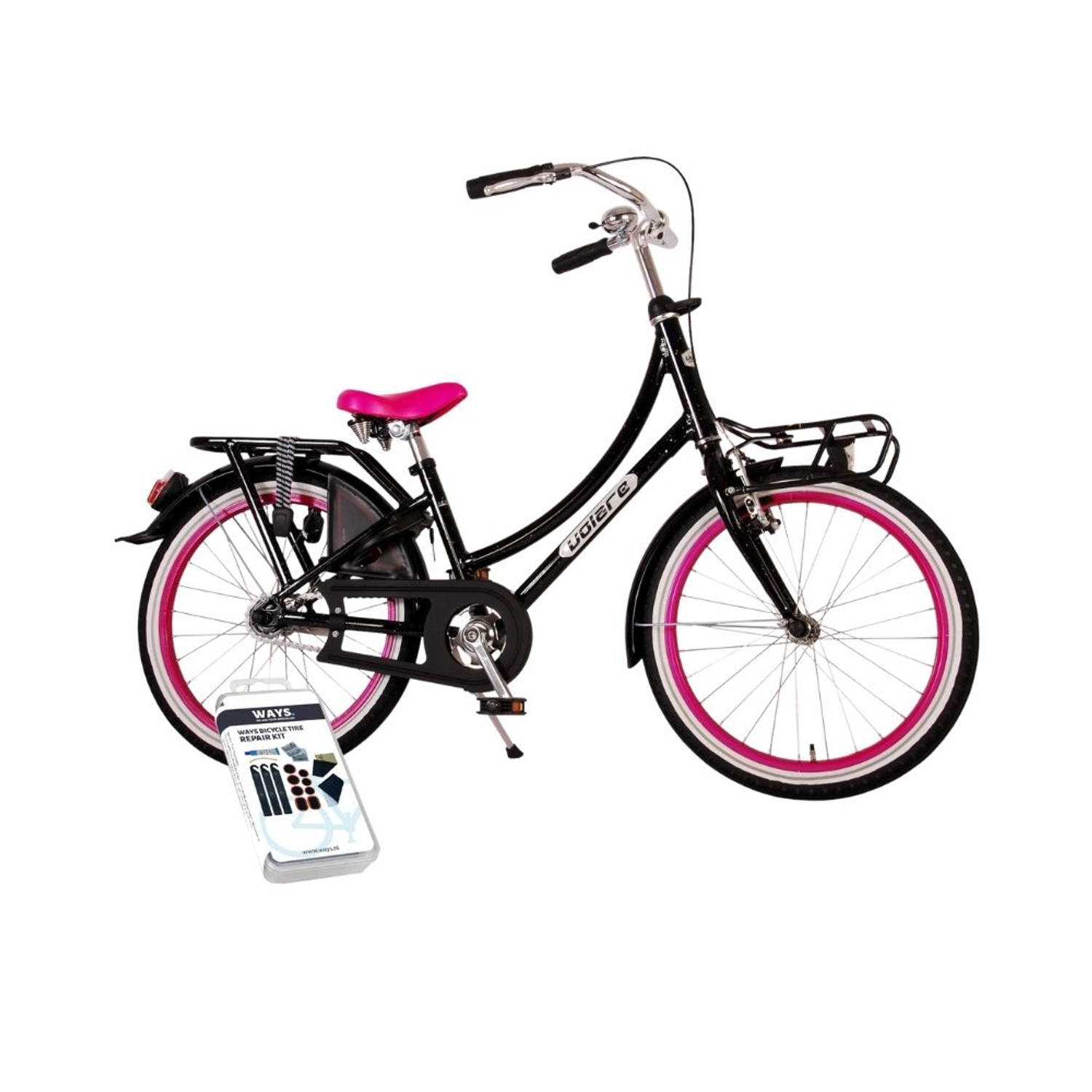 Volare Kinderfiets Oma Classic - 20 inch - Zwart Glitters - Inclusief WAYS Bandenplakset