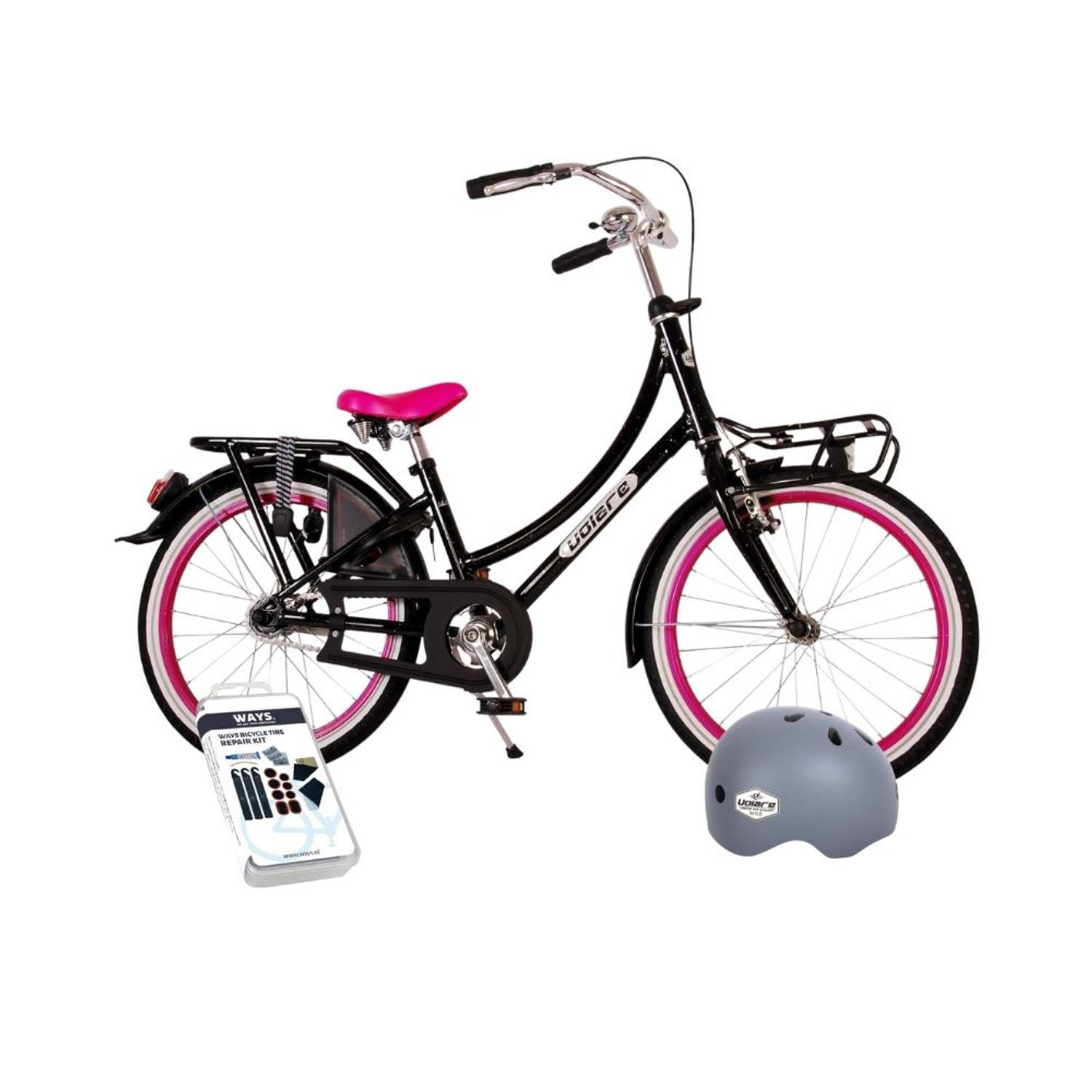 Volare Kinderfiets Oma Classic - 20 inch - Zwart Glitters - Met fietshelm & accessoires