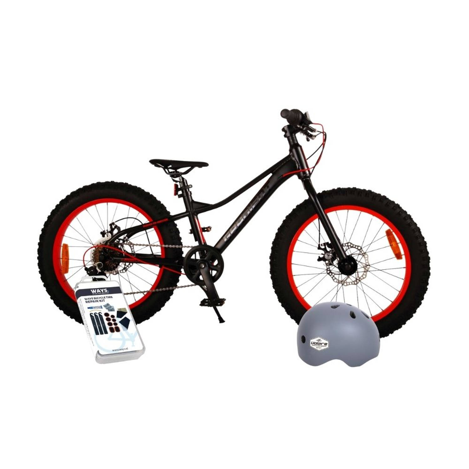 Volare Kinderfiets Gradient - 20 inch - Zwart/Oranje/Rood - 6 Versnellingen - Met fietshelm en accessoires