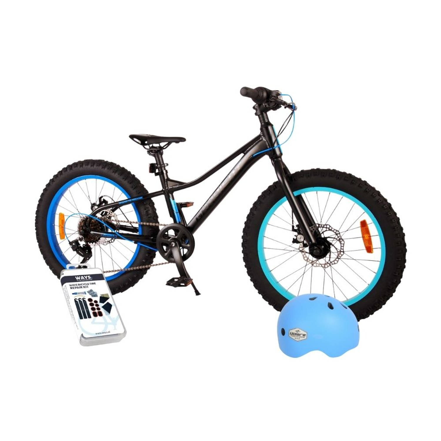 Volare Kinderfiets Gradient - 20 inch - Zwart/Blauw/Aqua - 6 Versnellingen - Met fietshelm & accessoires