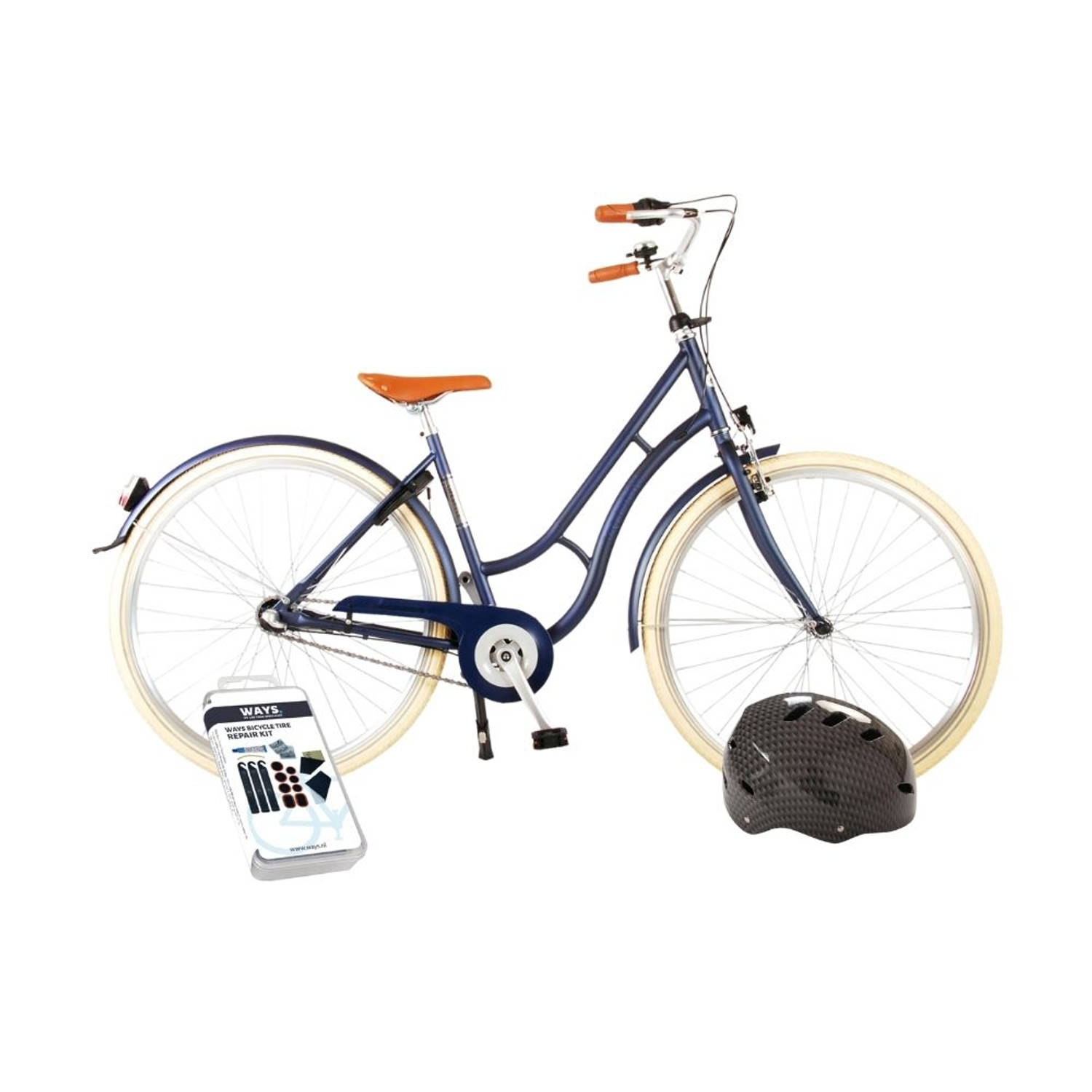 Volare Kinderfiets Lifestyle - 48 cm - Blauw - 3 Versnellingen - Lage zadelstand - Met fietshelm + accessoires