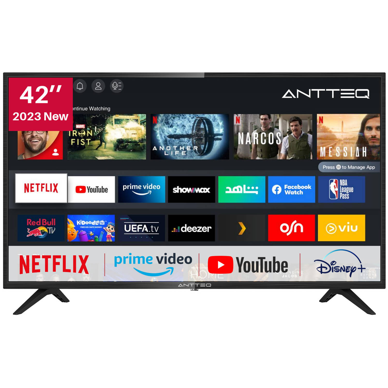 ANTTEQ AV42F3 - Smart TV 42 inch (106 cm) - Netflix, Prime Video, Rakuten TV, Disney+, Youtube, triple tuner, Dolby Audio -2023