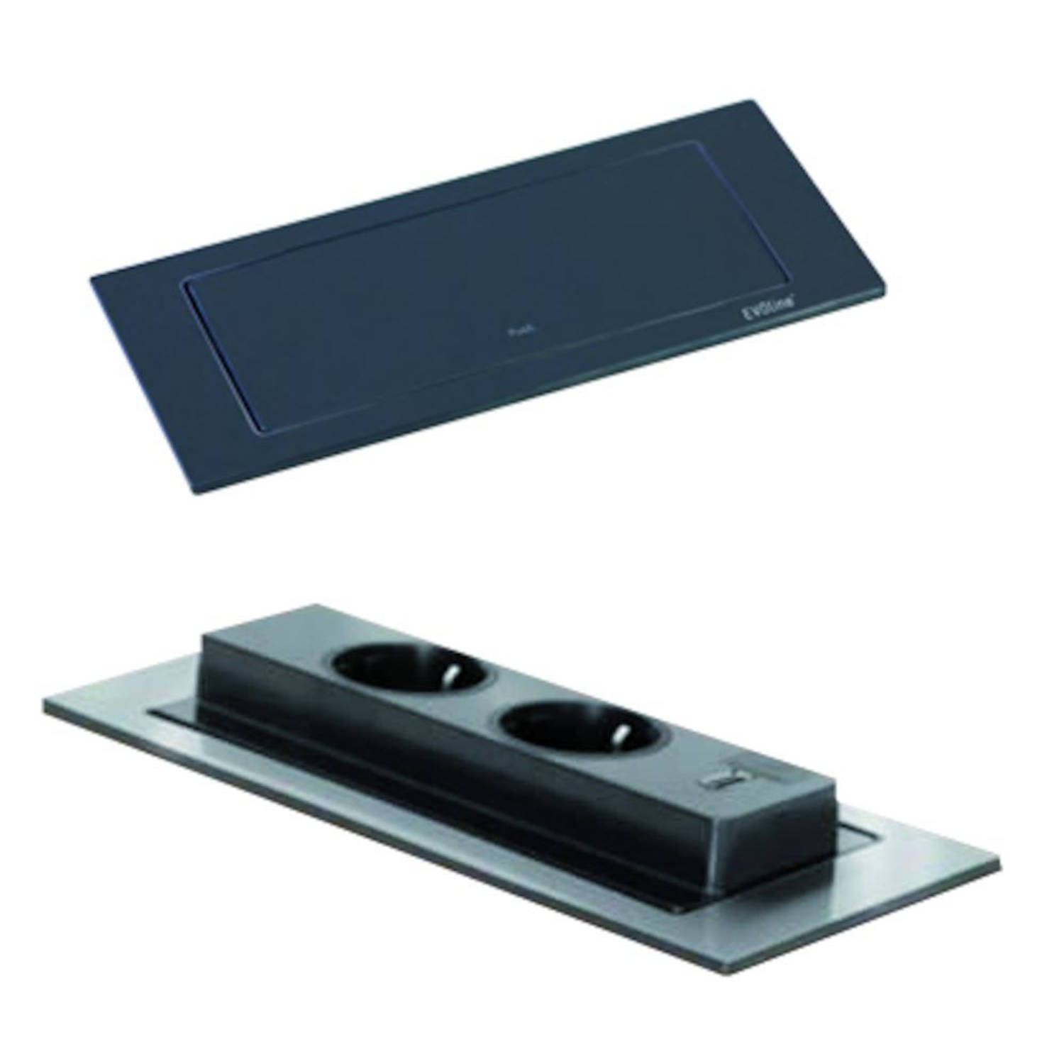 Doeco Evoline BackFlip 2ST/USB mat zwart - Contactdozen