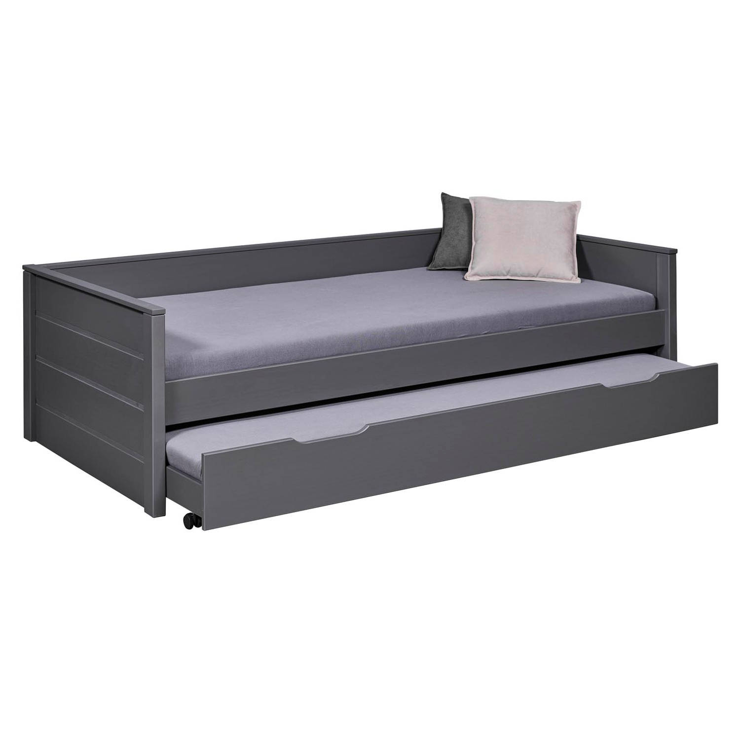 Hioshop Dream bed 90x200cm met 1 uitschuifbaar bed grijs.