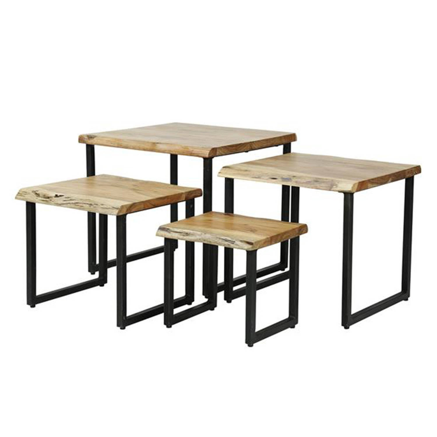 Dimehouse Industriële Salontafel Addy - Set van 4 - Acaciahout