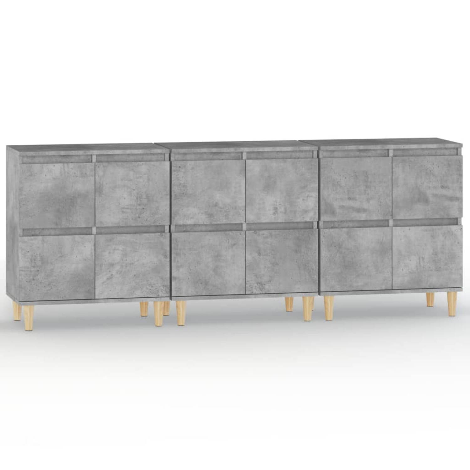vidaXL Dressoirs 3 st 60x35x70 cm bewerkt hout betongrijs