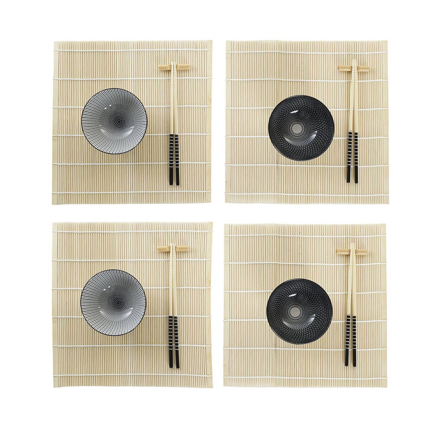 Sushi-set DKD Home Decor 14,5 x 14,5 x 31 cm Zwart Wit Keramiek Orientaals (16 Onderdelen)