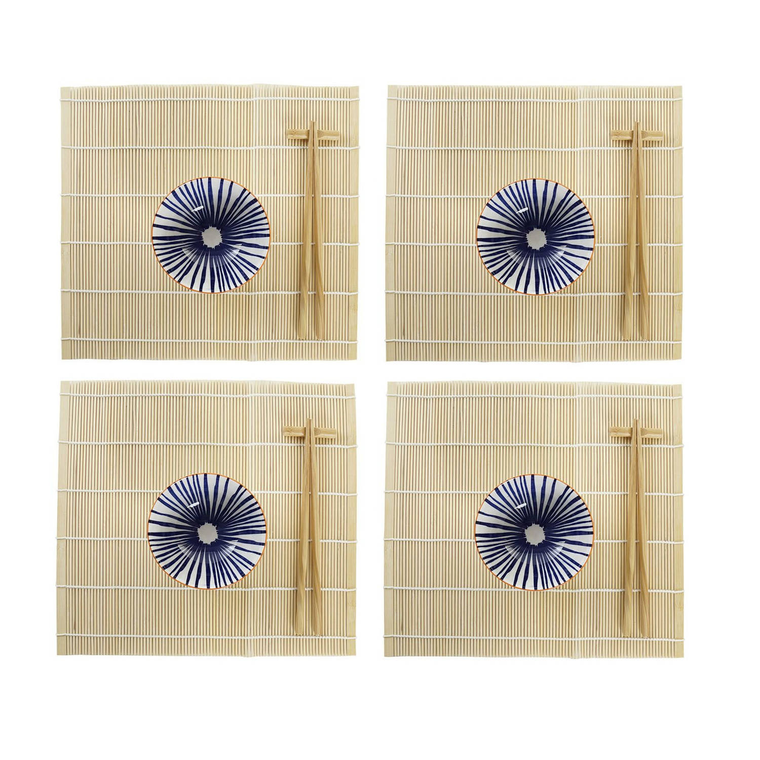 Sushi-set DKD Home Decor 14,5 x 14,5 x 31 cm Blauw Wit Keramiek Orientaals (16 Onderdelen)