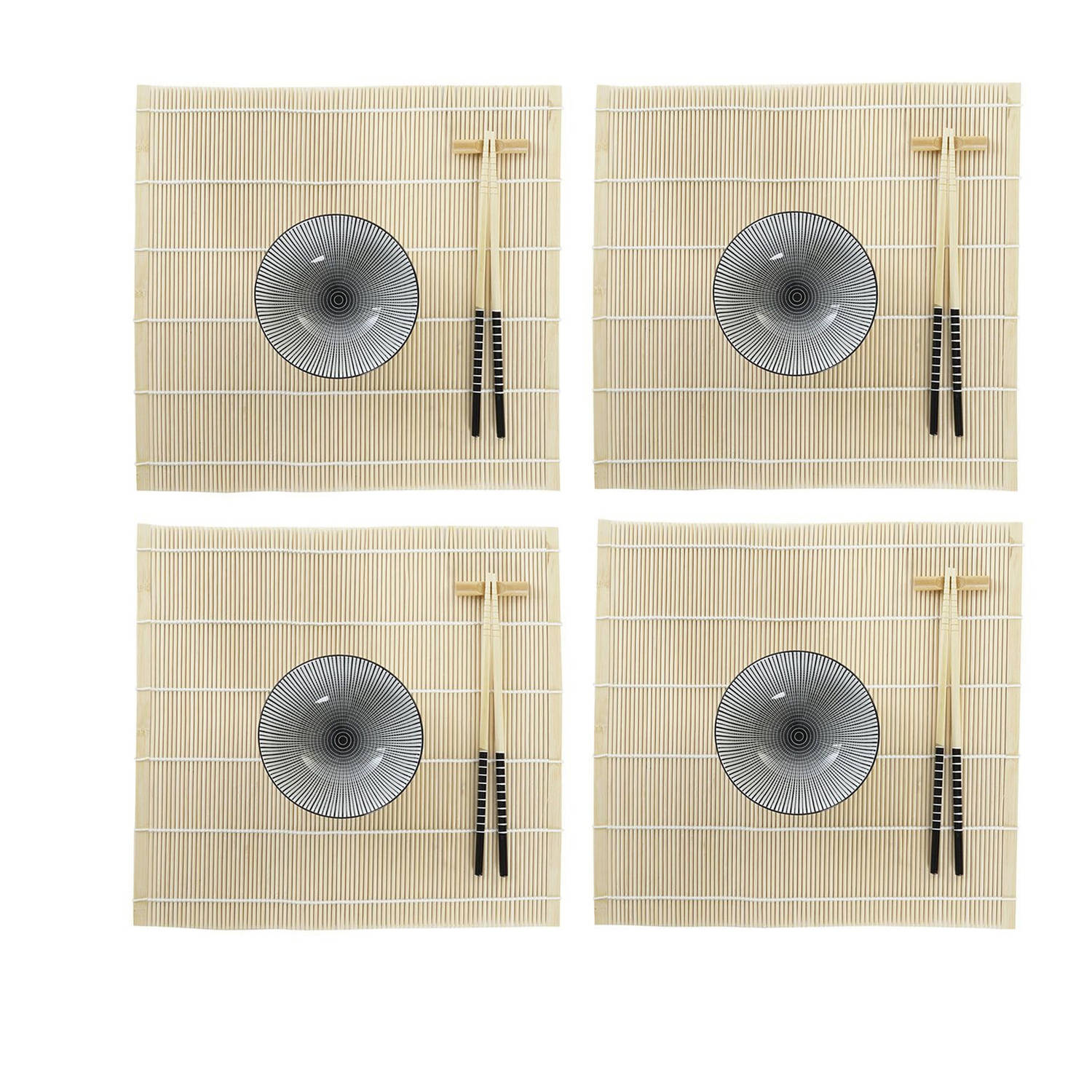 Sushi-set DKD Home Decor 14,5 x 14,5 x 31 cm Zwart Keramiek Orientaals (16 Onderdelen)
