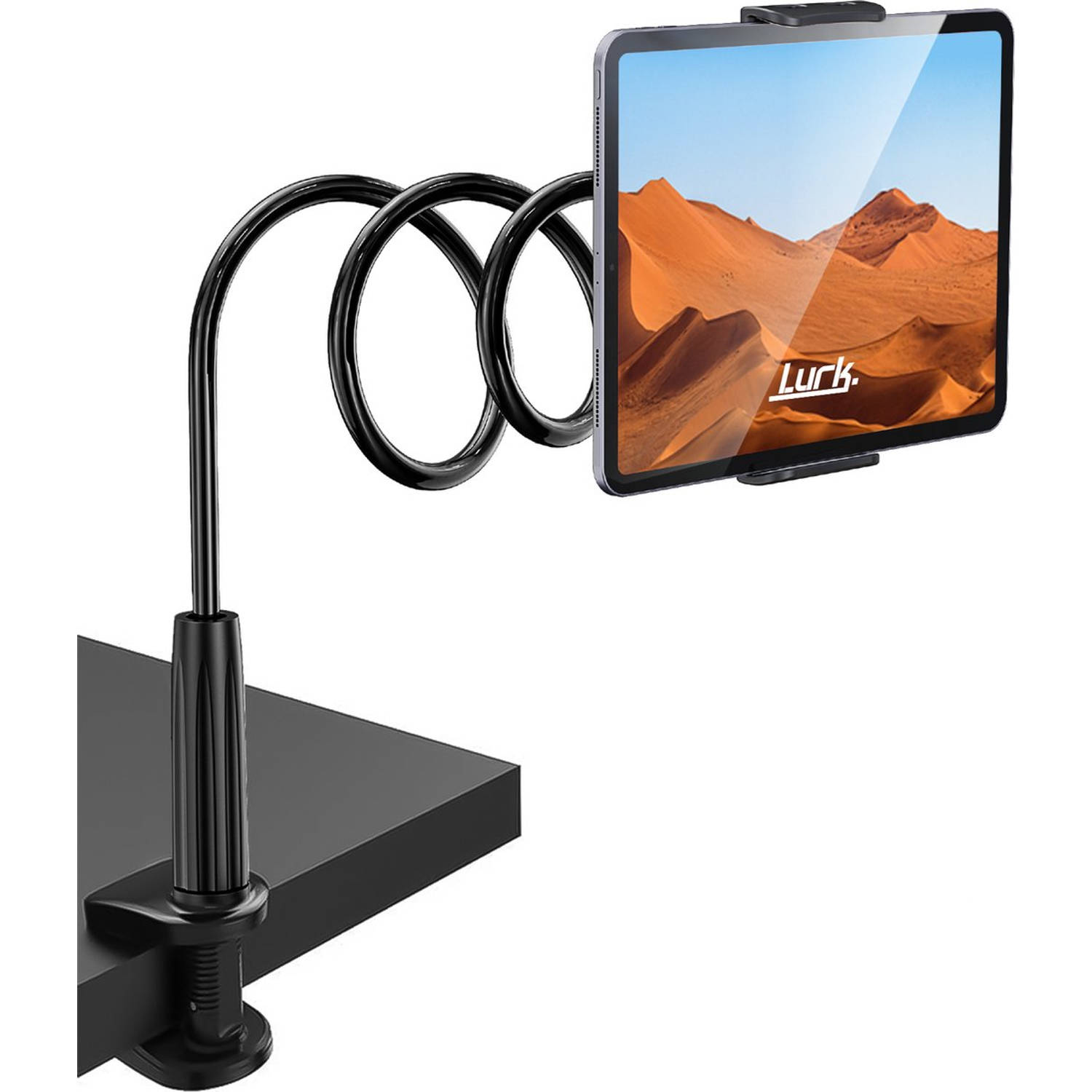 LURK® Tablethouder flexibel en verstelbaar - Telefoonhouder Ergonomisch - 70cm lang - 4 tot 11 inch - Universeel - Zwart