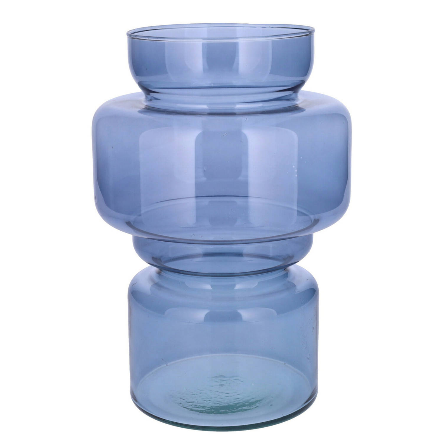 Bloemenvaas blauw transparant gerecycled glas D17 x H25 cm Vazen