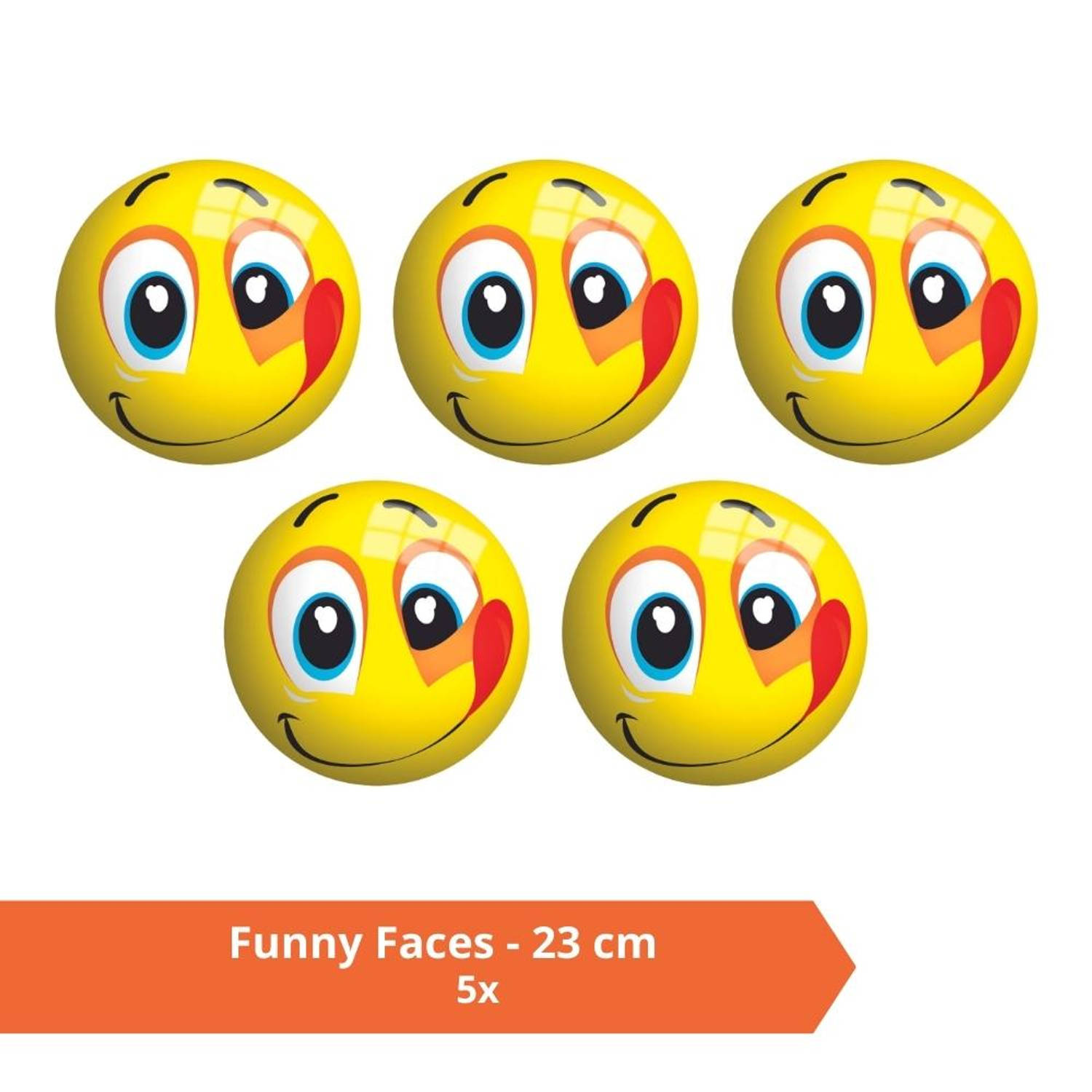 Bal - Voordeelverpakking - Funny Faces - 23 cm - 5 stuks