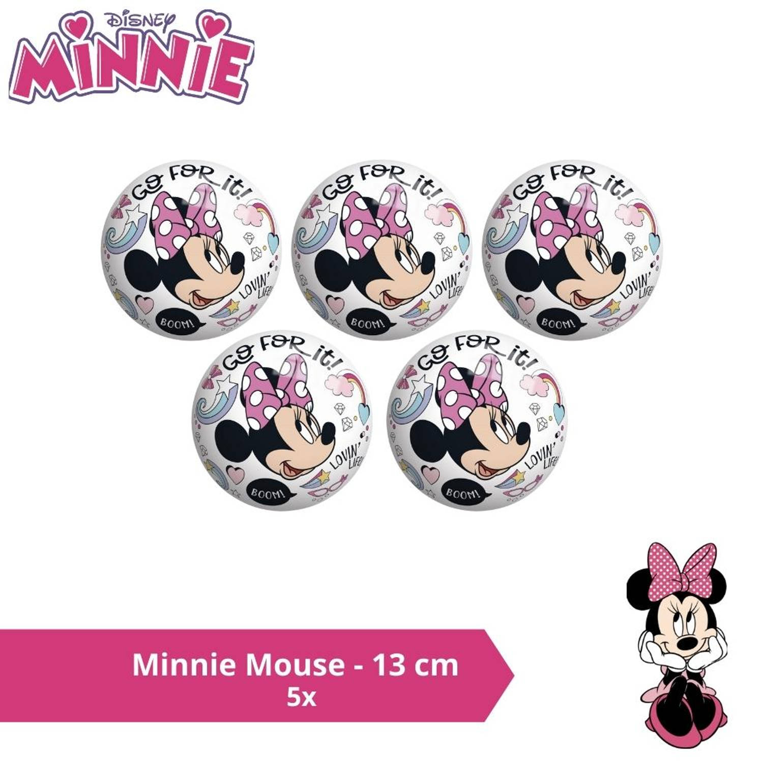 Bal - Voordeelverpakking - Minnie Mouse - 13 cm - 5 stuks