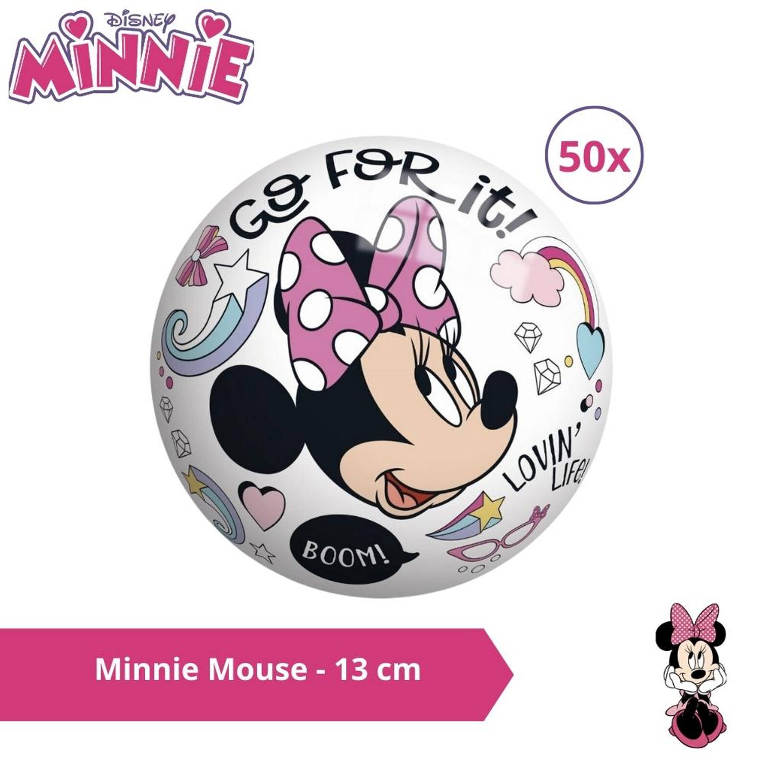 Bal - Voordeelverpakking - Minnie Mouse - 13 cm - 50 stuks