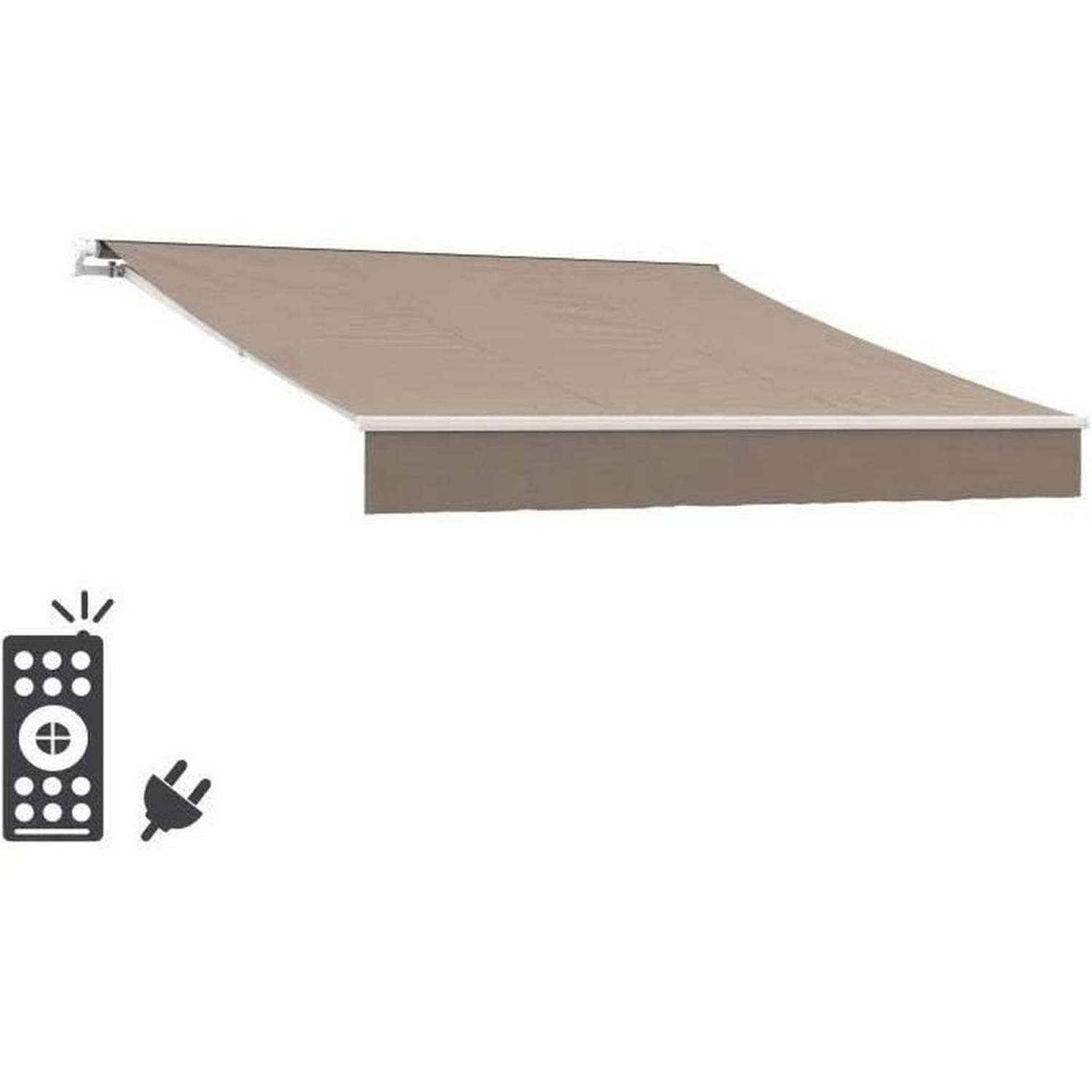 Gemotoriseerde luifel semi-box 3,90 x 3m in aluminium, structuur wit, stof taupe BEAURIVAGE