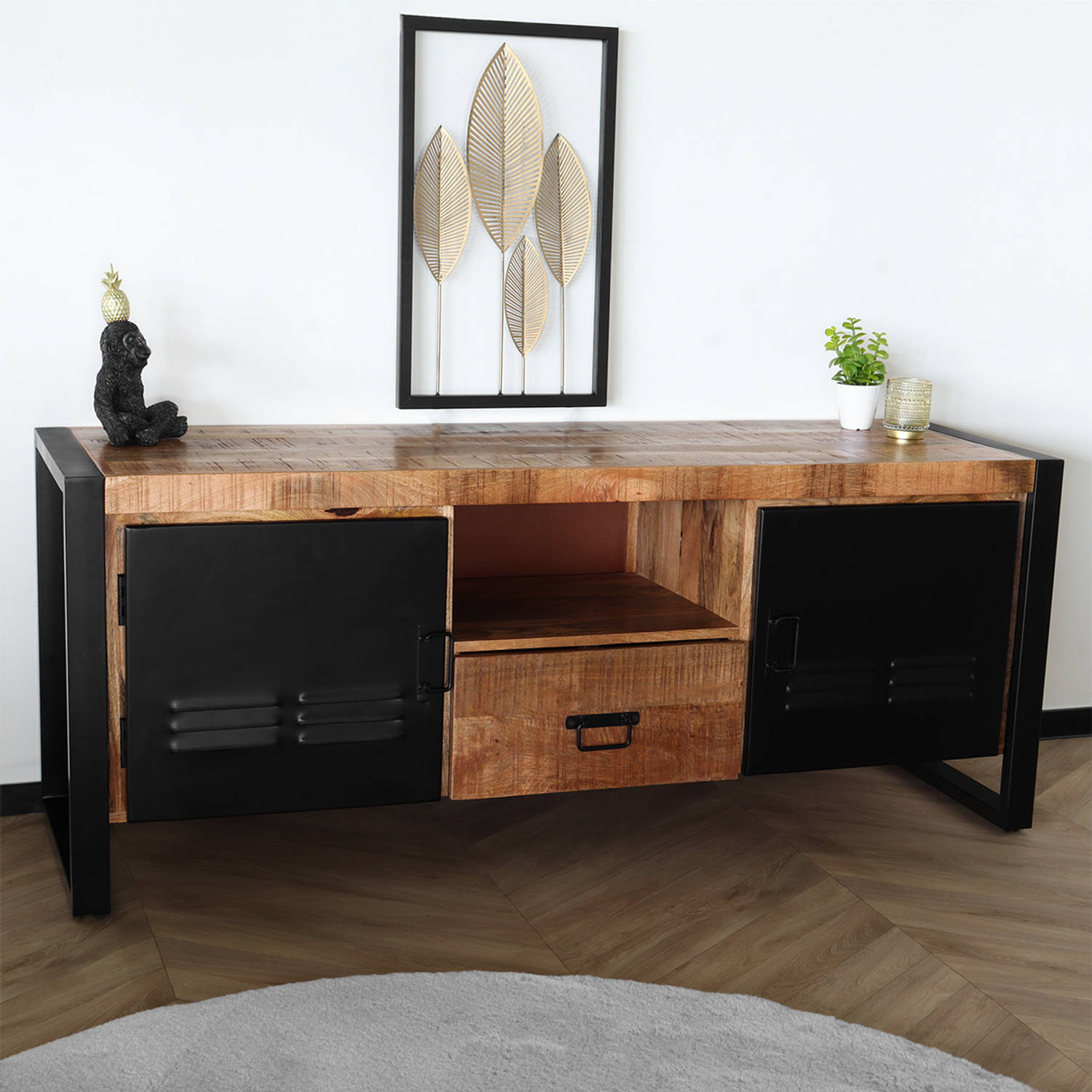 TV meubel mangohout Nova 150cm industrieel duurzaam massief hout