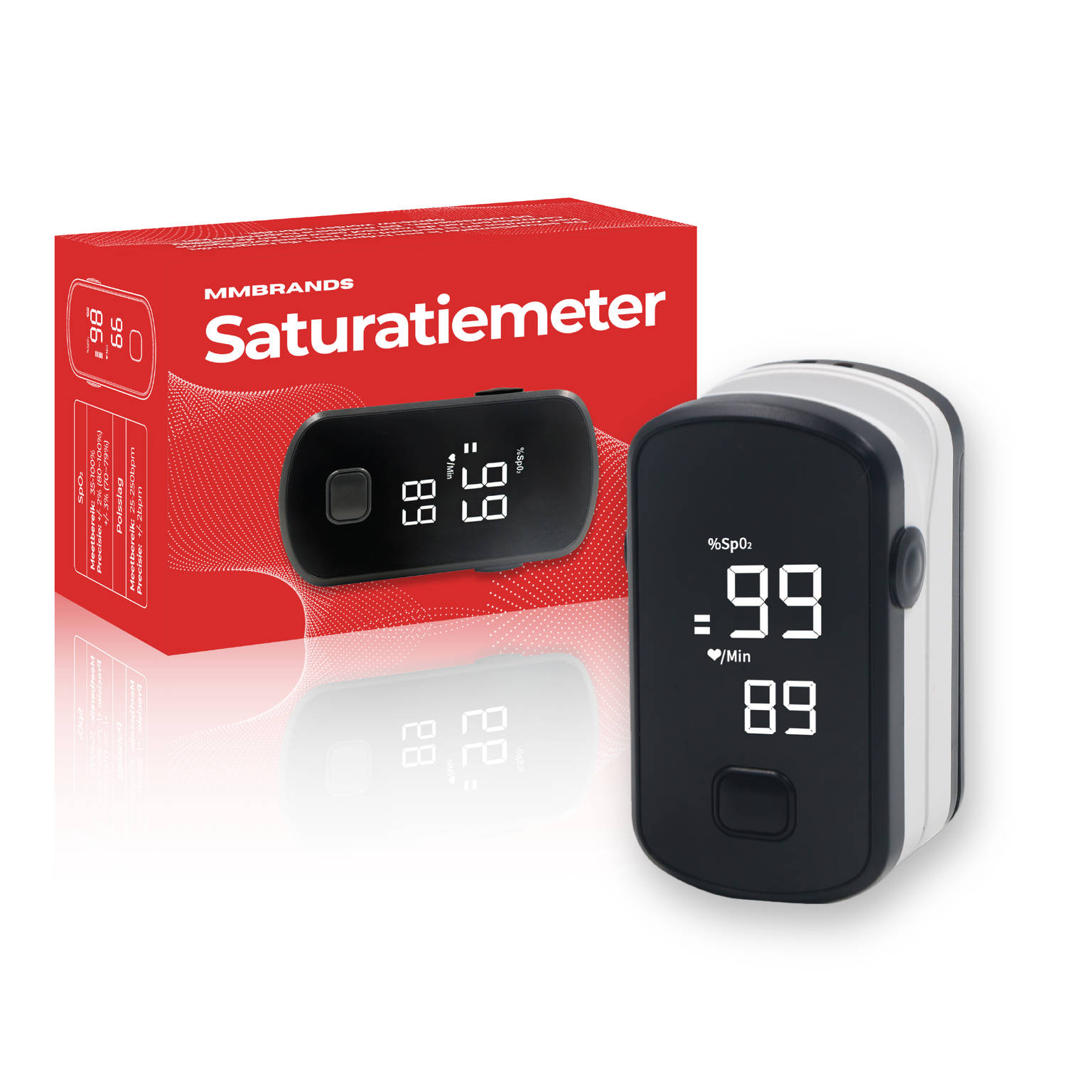 MM Brands Saturatiemeter Zuurstofmeter Vinger Met Hartslagmeter Pulse Oximeter