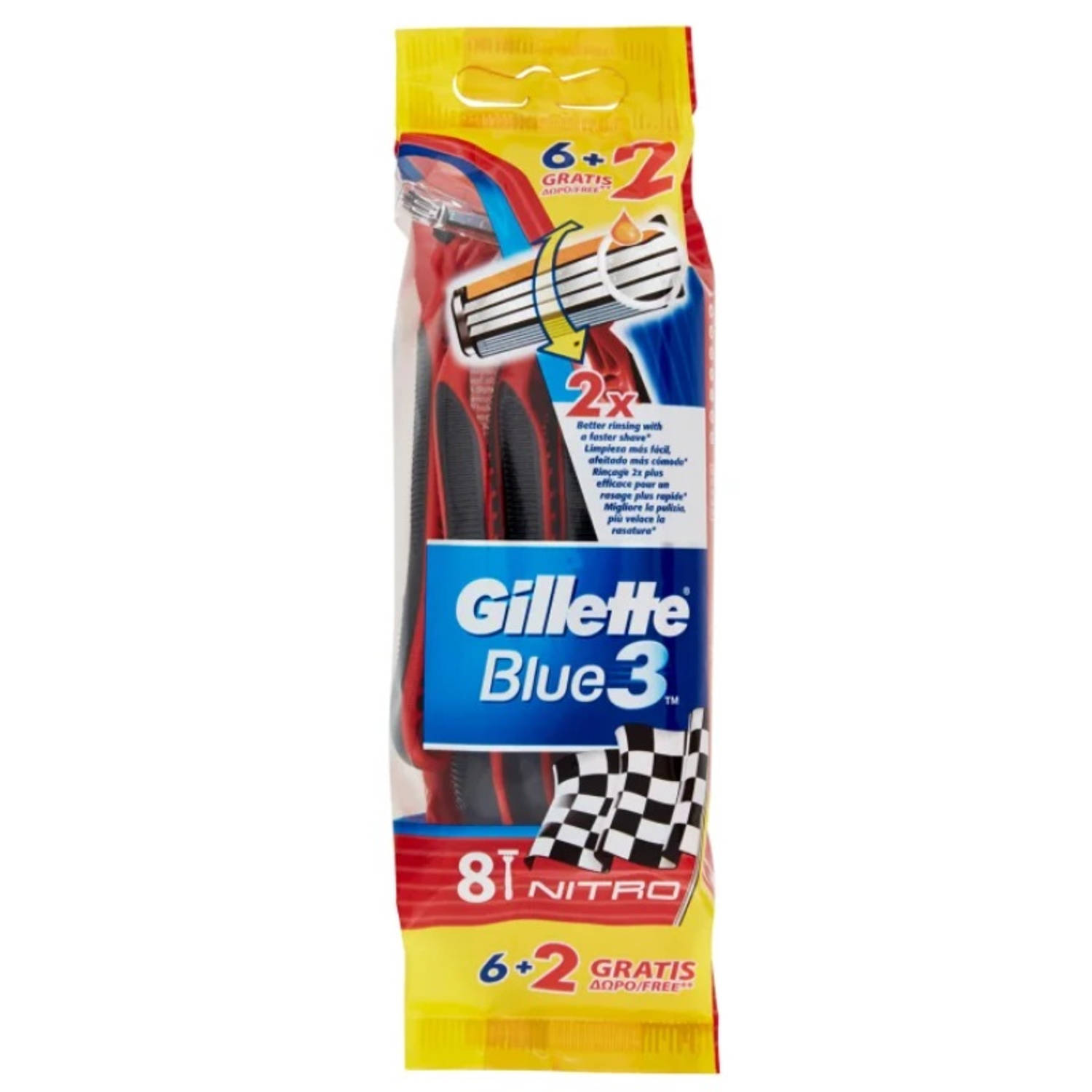 Blue 3 Nitro wegwerpscheermesjes 6+2 stuks.