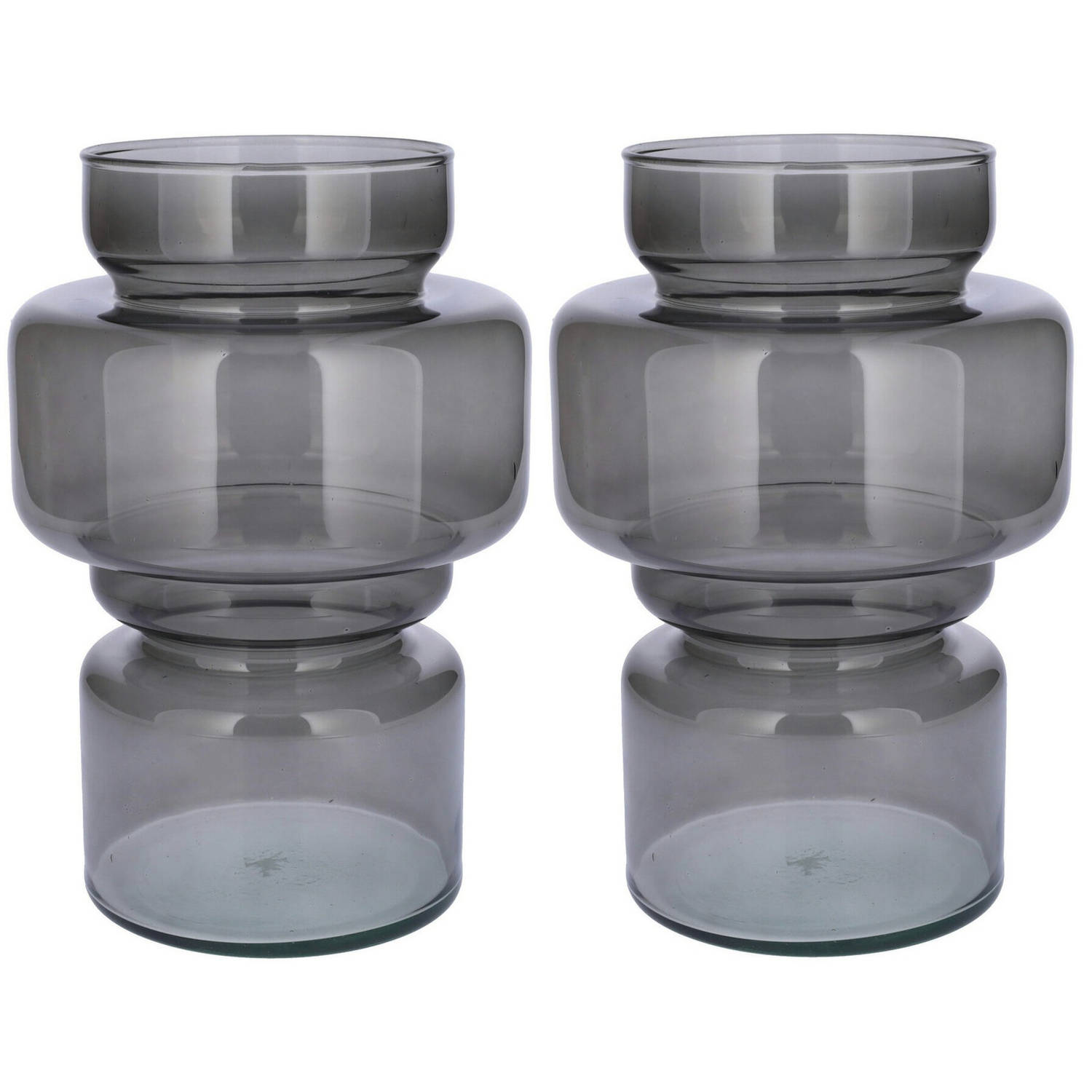 Bloemenvaas 2x grijs transparant gerecycled glas D17 x H25 cm Vazen