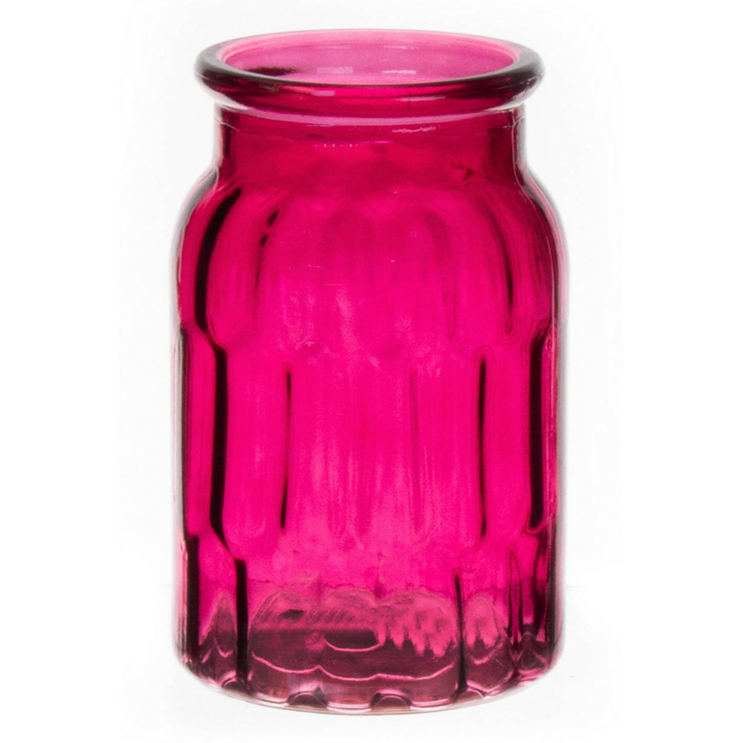 Bloemenvaas Fuchsia Roze Transparant Glas D12 X H18 Cm Vazen