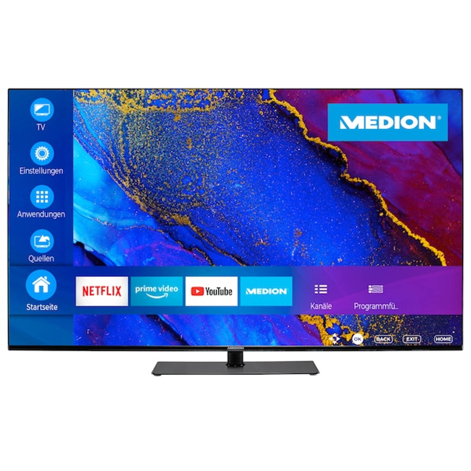 Medion X16519 - Smart TV - 163,9 cm - 65 inch - 4K LCD - HDR - Dolby Vision - Micro Dimming - Netflix - Amazon Prime Video - Bluetooth - Dolby Atmos - CI+ - Zwart
