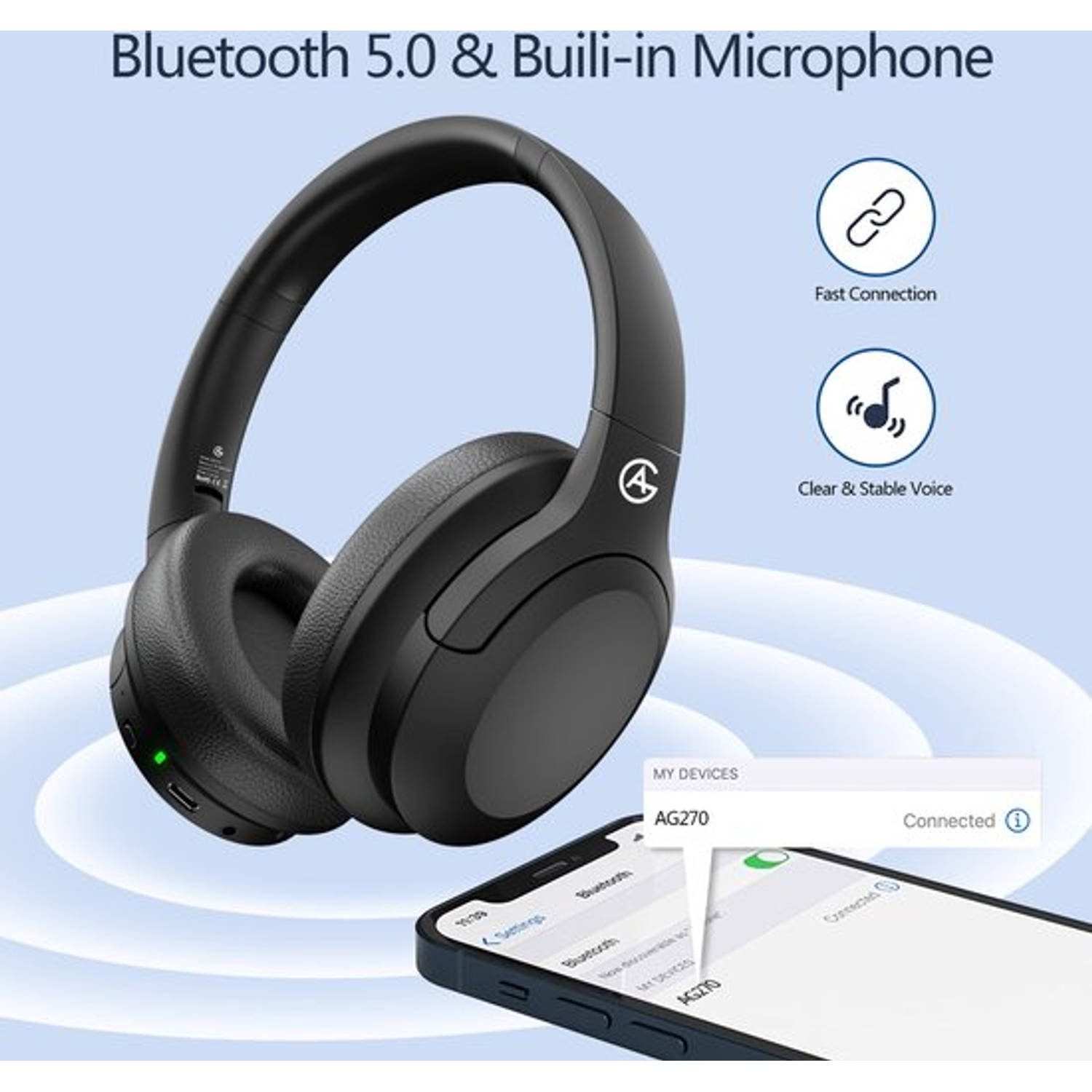 Gearceerd Aftrekken Vies AG270 Koptelefoon - Bluetooth - Draadloos - Volwassenen & Kinderen - Met  microfoon - Draad - Headphone | Blokker