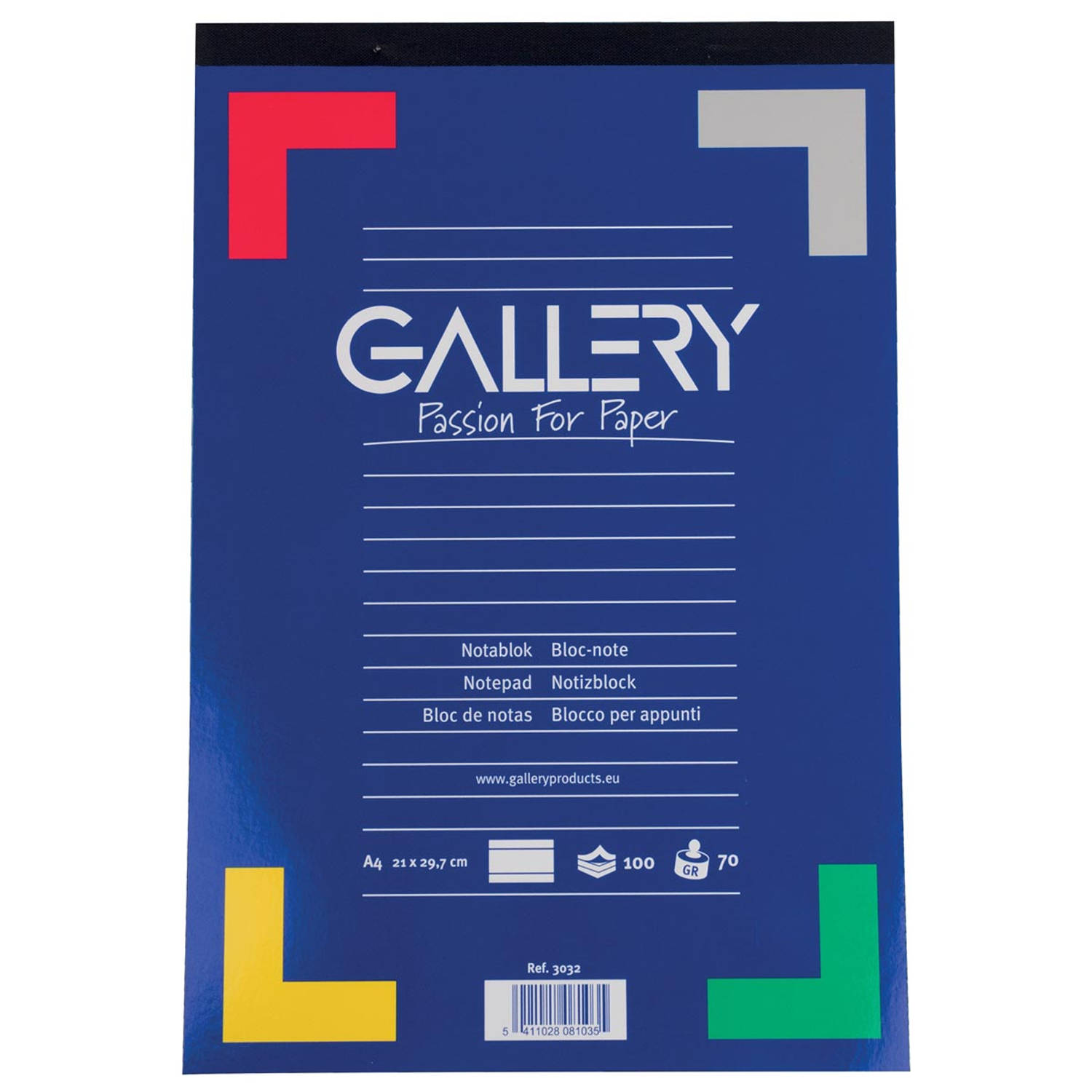 Gallery schrijfblok, ft A4, gelijnd, blok van 100 vel per 10 stuks