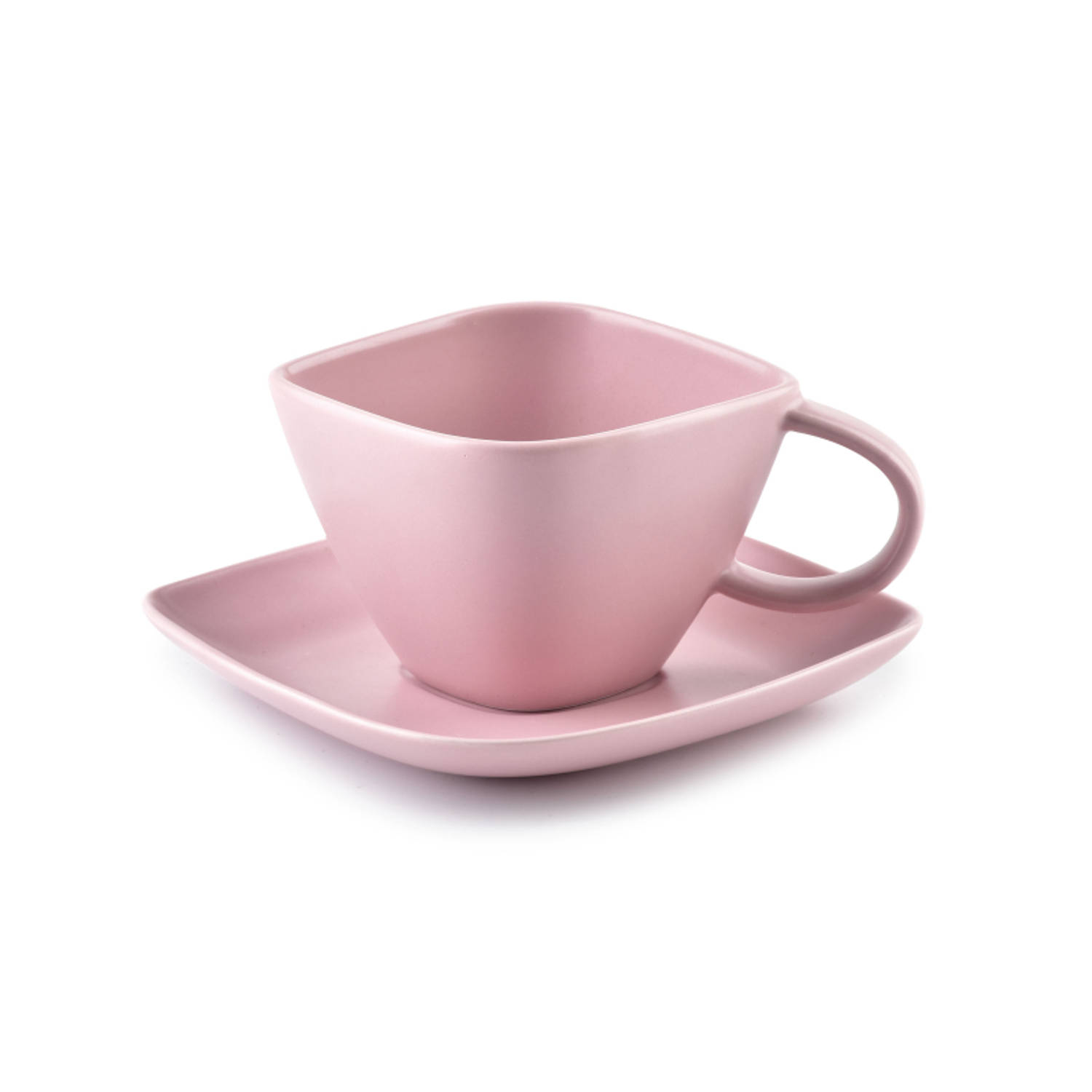 Affekdesign Happy espresso kop met schotel diamant vormig 100 ml roze - Koffiekopje of theekopje met schotel - Matte poeder roze kleur - 100ml