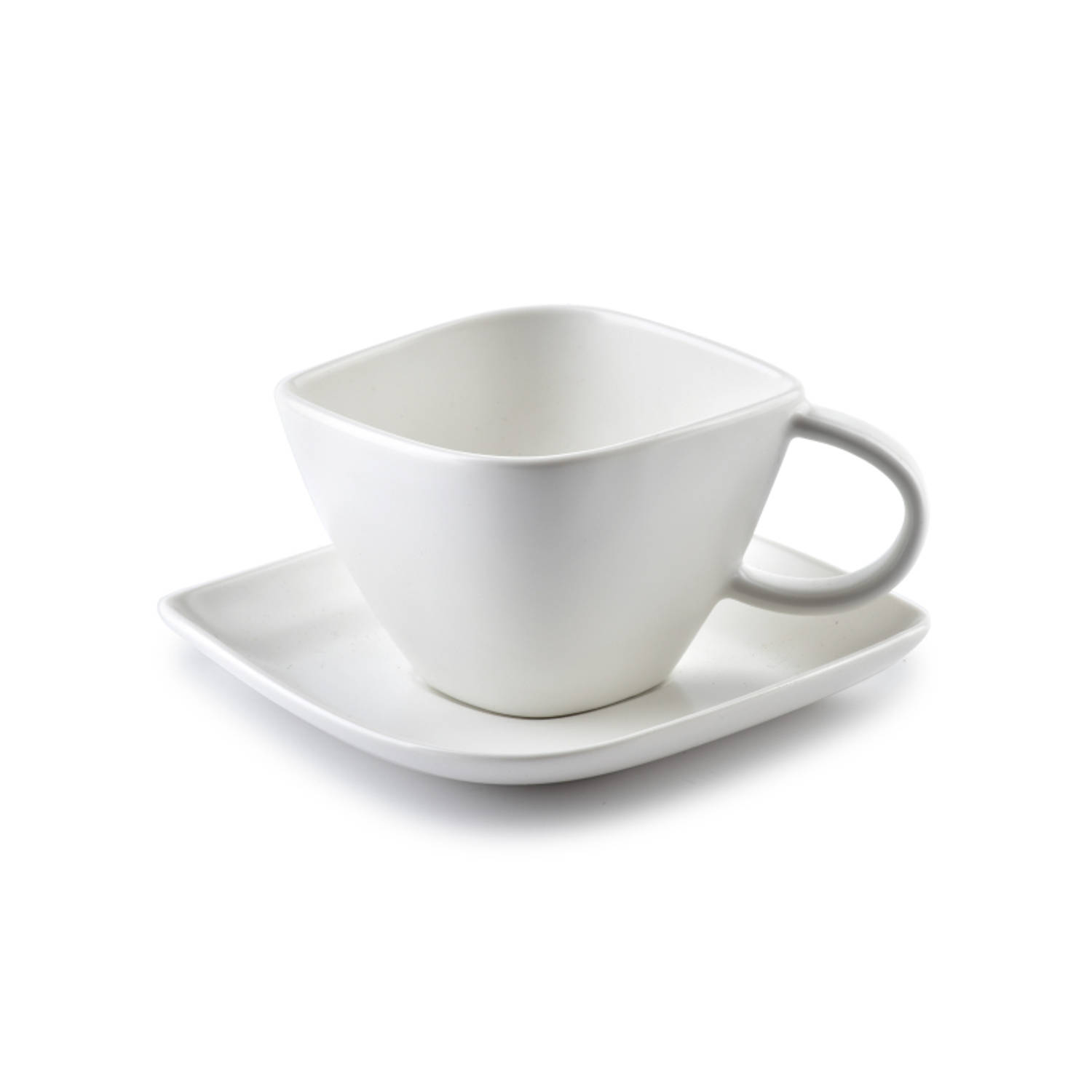 Affekdesign Happy espresso kop met schotel diamant vormig 100 ml wit - Koffiekopje of theekopje met schotel - Matte witte kleur - 100ml