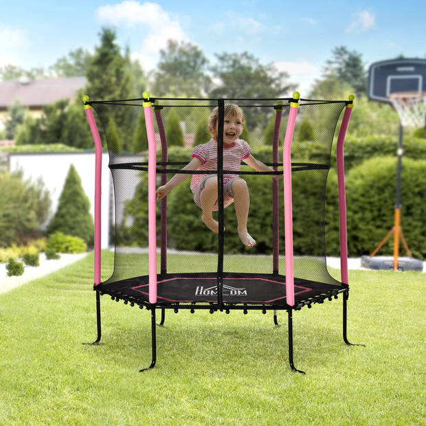 Kindertrampoline met veiligheidsnet - Trampoline - Buitenspeelgoed - Ø162cm - Roze