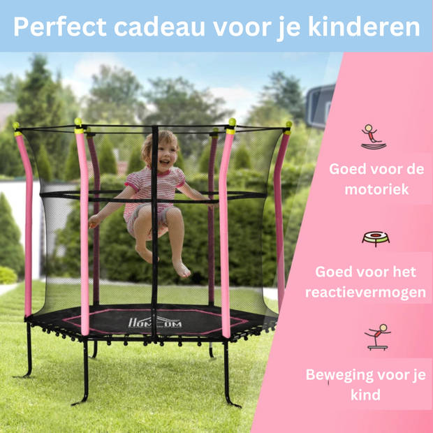Kindertrampoline met veiligheidsnet - Trampoline - Buitenspeelgoed - Ø162cm - Roze