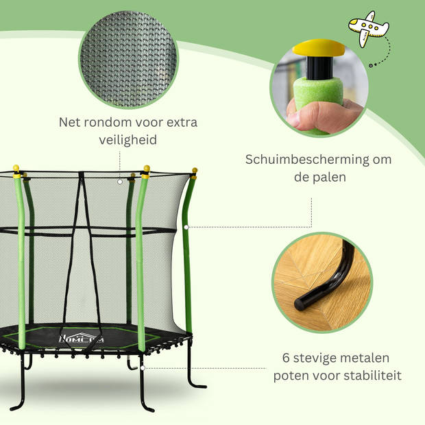Kindertrampoline met veiligheidsnet - Trampoline - Buitenspeelgoed - Ø162cm - Groen