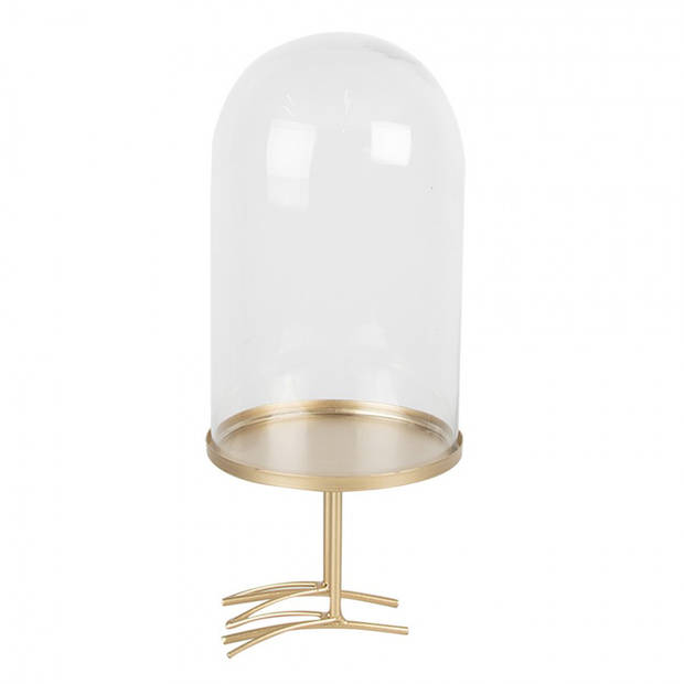 HAES DECO - Decoratieve glazen stolp met goudkleurige metalen vogelpoten, diameter 13 cm en hoogte 30 cm - ST6GL4040HS