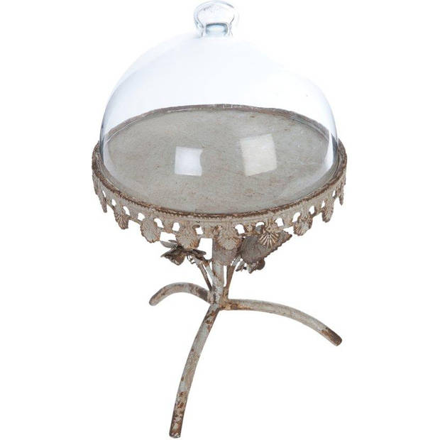 HAES DECO - Decoratieve glazen stolp met grijs metalen voet, diameter 20 cm en hoogte 35 cm - ST63544HS