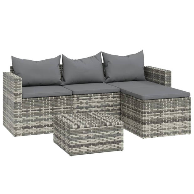 vidaXL 3-delige Loungeset met kussens poly rattan grijs