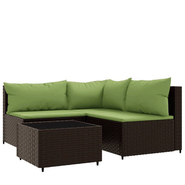 vidaXL 4-delige Loungeset met kussens poly rattan bruin